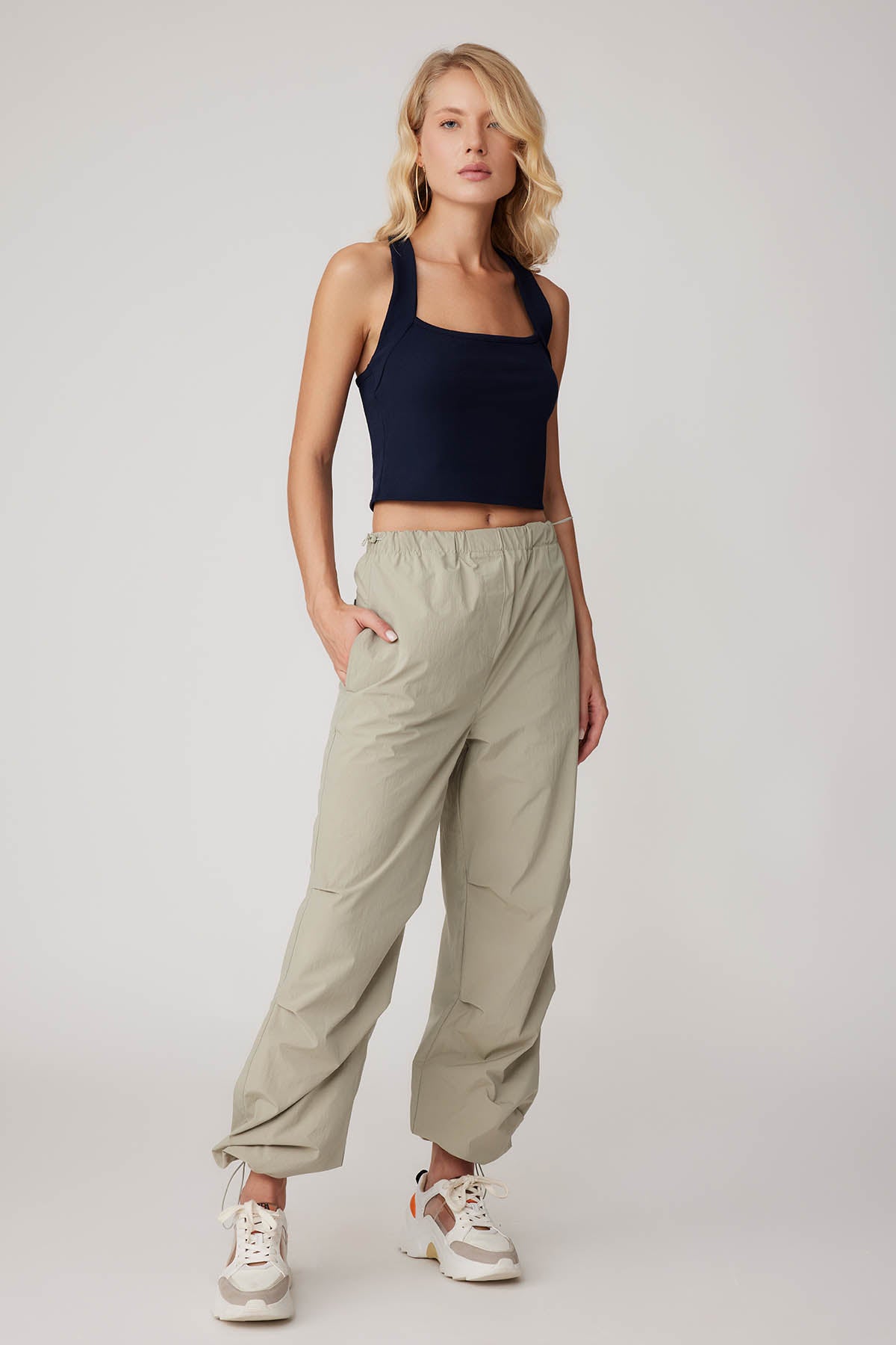 RUBBER-DETAILED PARACHUTE FABRIC TROUSERS