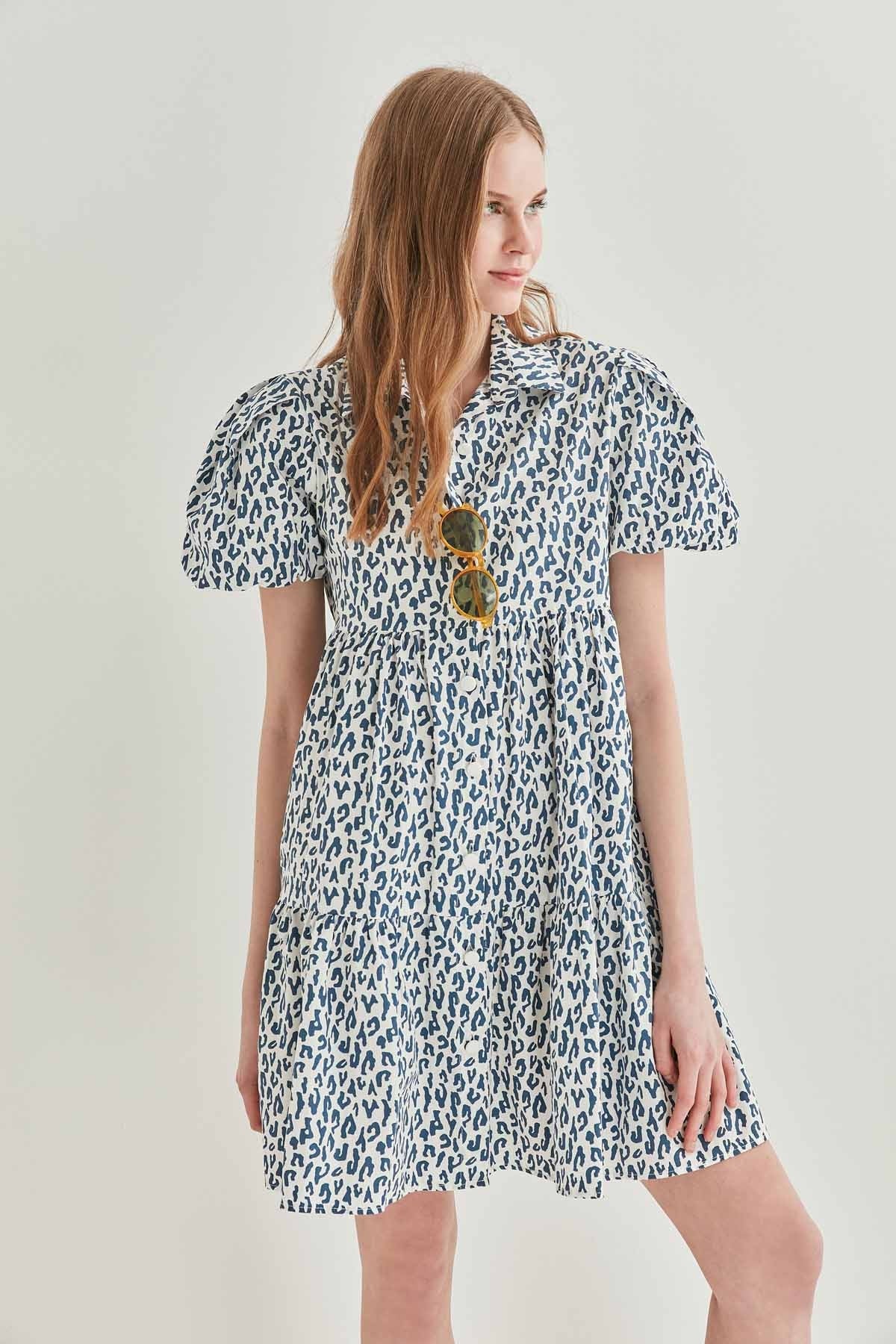 LEOPARD PATTERN FRONT BUTTON WIDE CUT DRESS