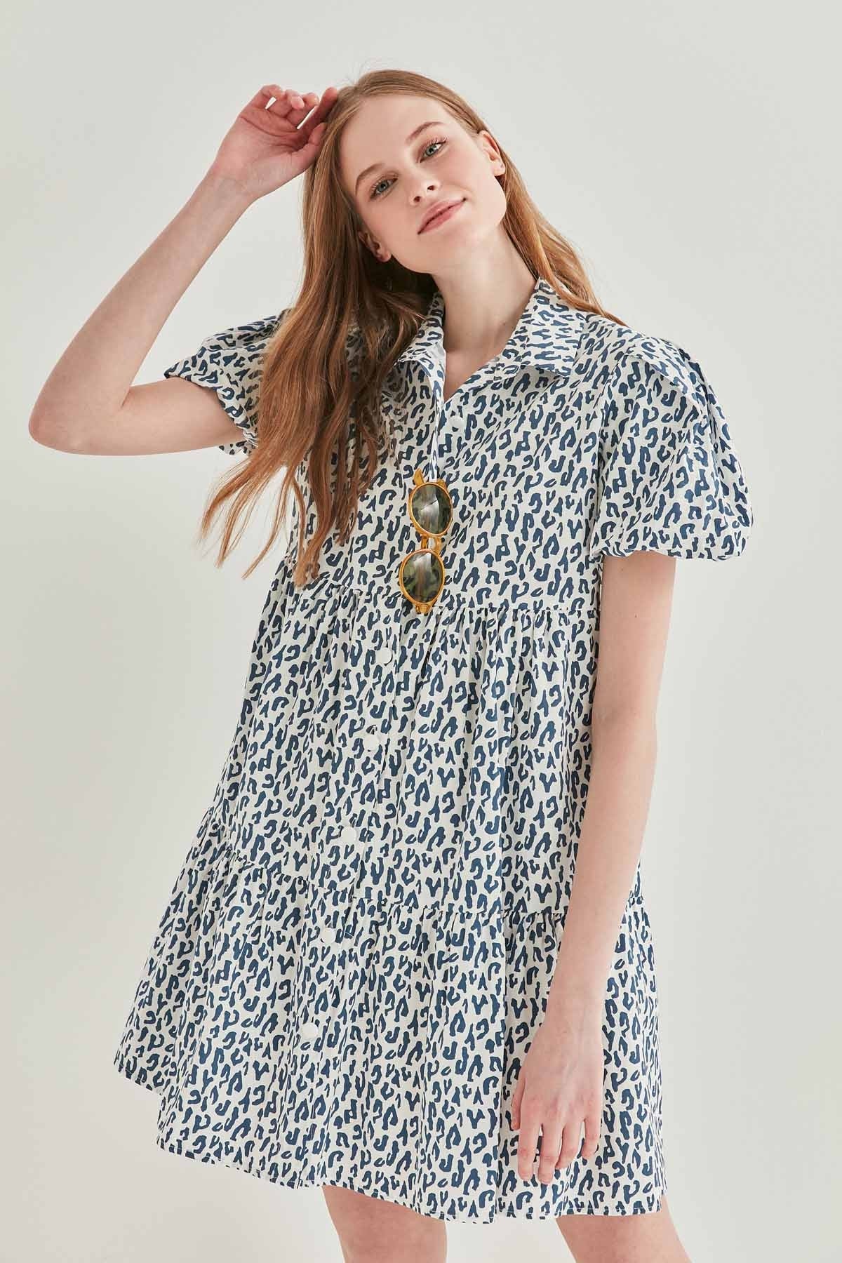 LEOPARD PATTERN FRONT BUTTON WIDE CUT DRESS