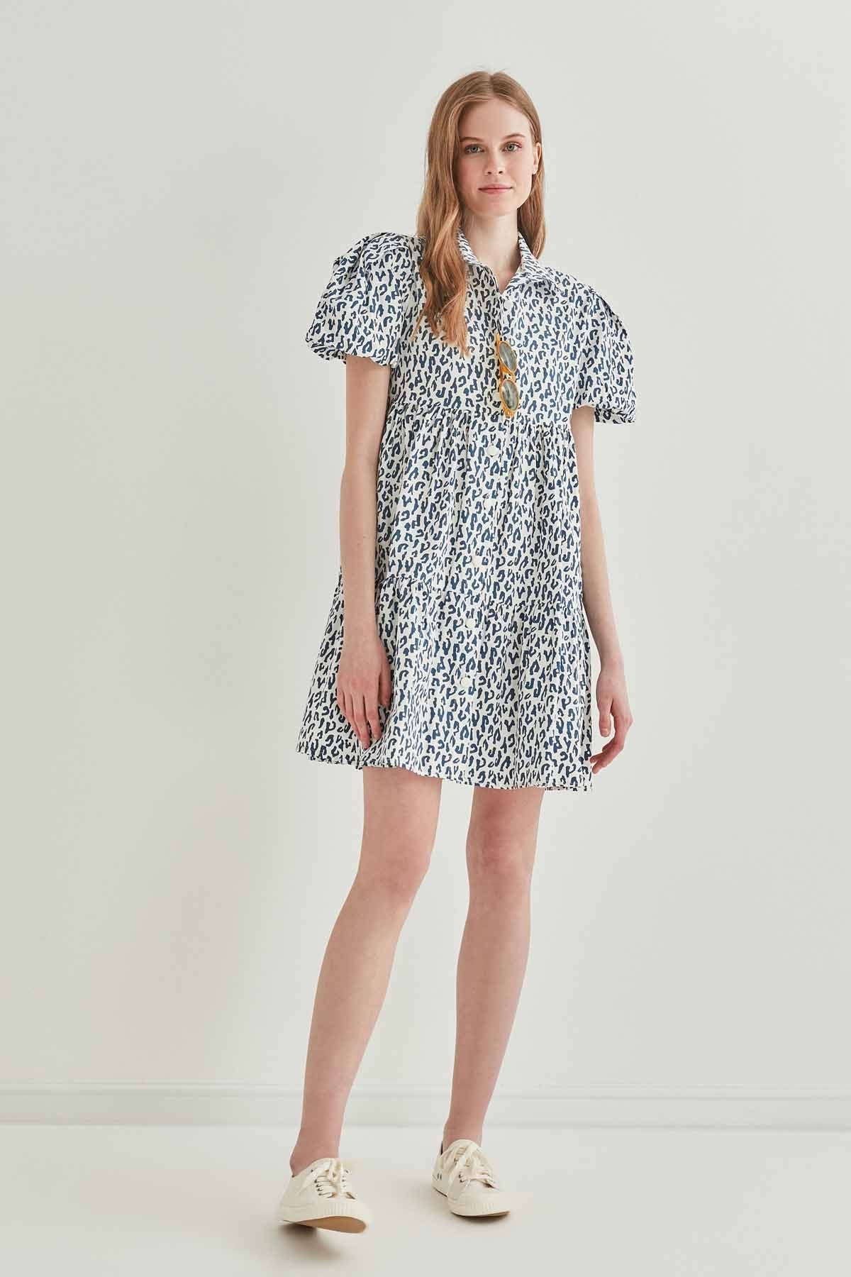 LEOPARD PATTERN FRONT BUTTON WIDE CUT DRESS