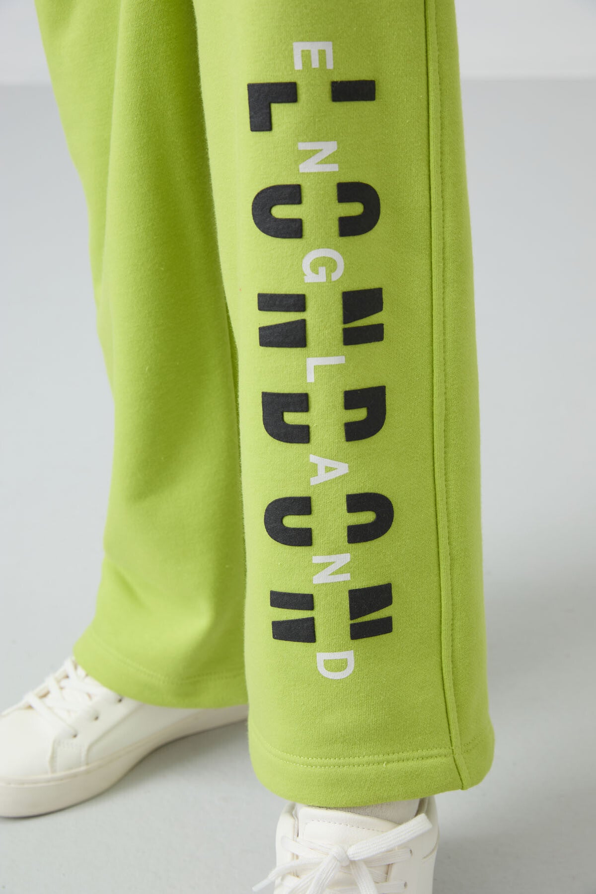 Lime Green Cotton Fleece-Lined Soft Textured Oversize Printed Girls' Tracksuit Set - 75147