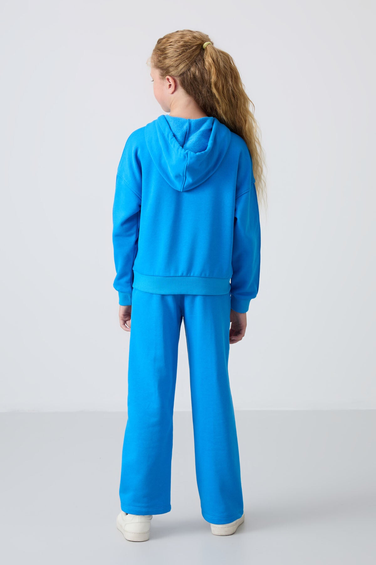 Blue Cotton Fleece-Lined Soft Textured Standard Fit Embroidered Girls' Tracksuit Set - 75161