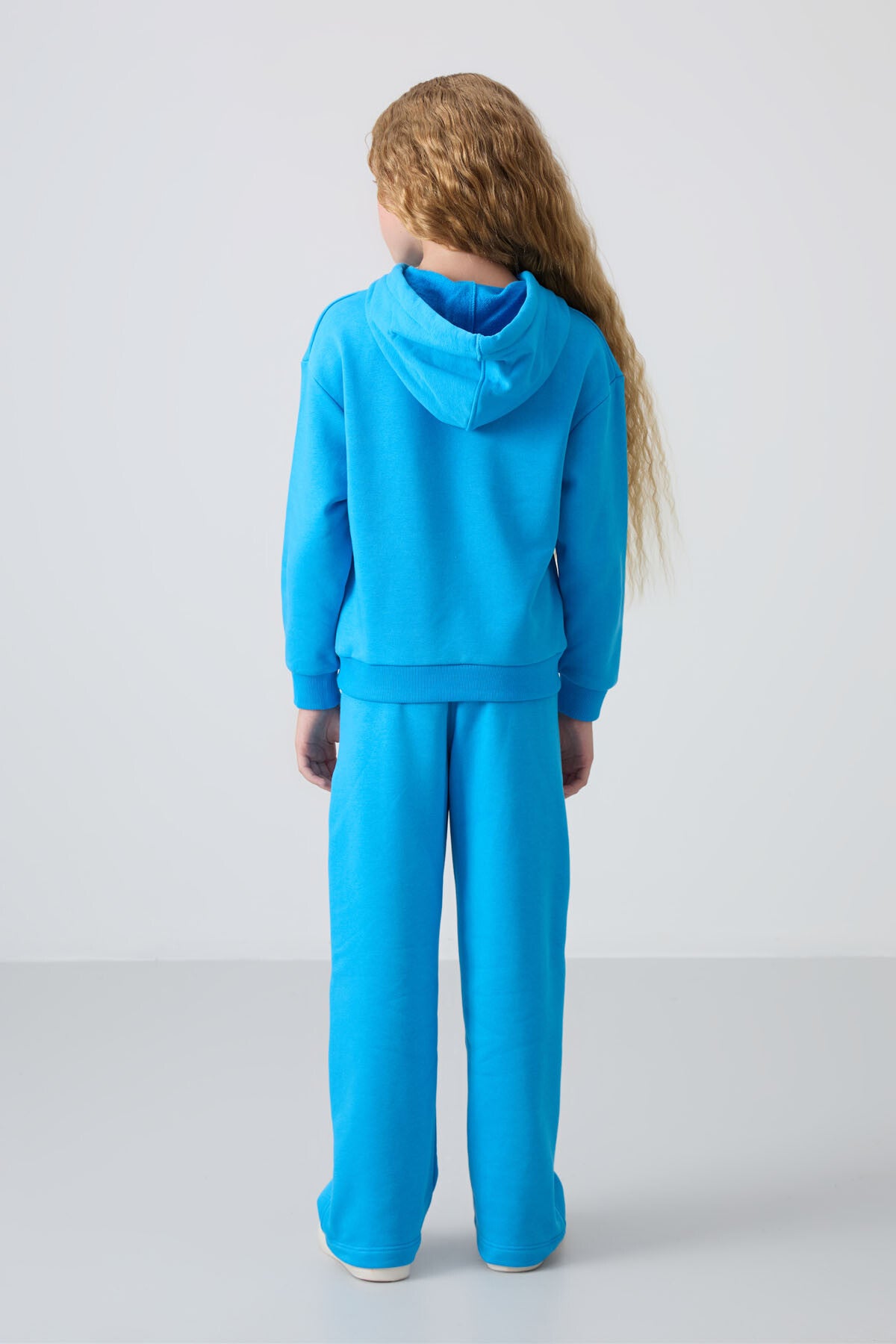 Blue Cotton Fleece-Lined Soft Textured Oversize Printed Girls' Tracksuit Set - 75147