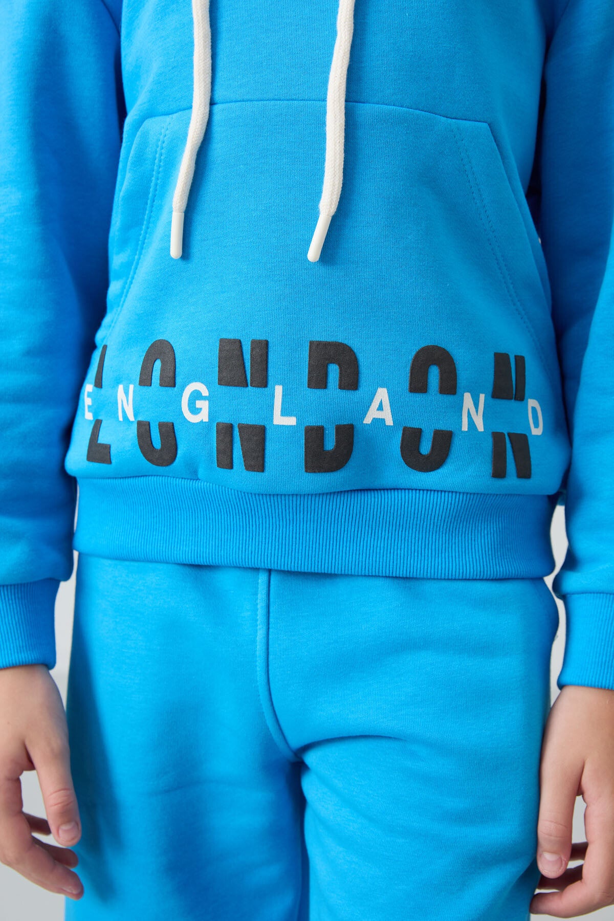 Blue Cotton Fleece-Lined Soft Textured Oversize Printed Girls' Tracksuit Set - 75147