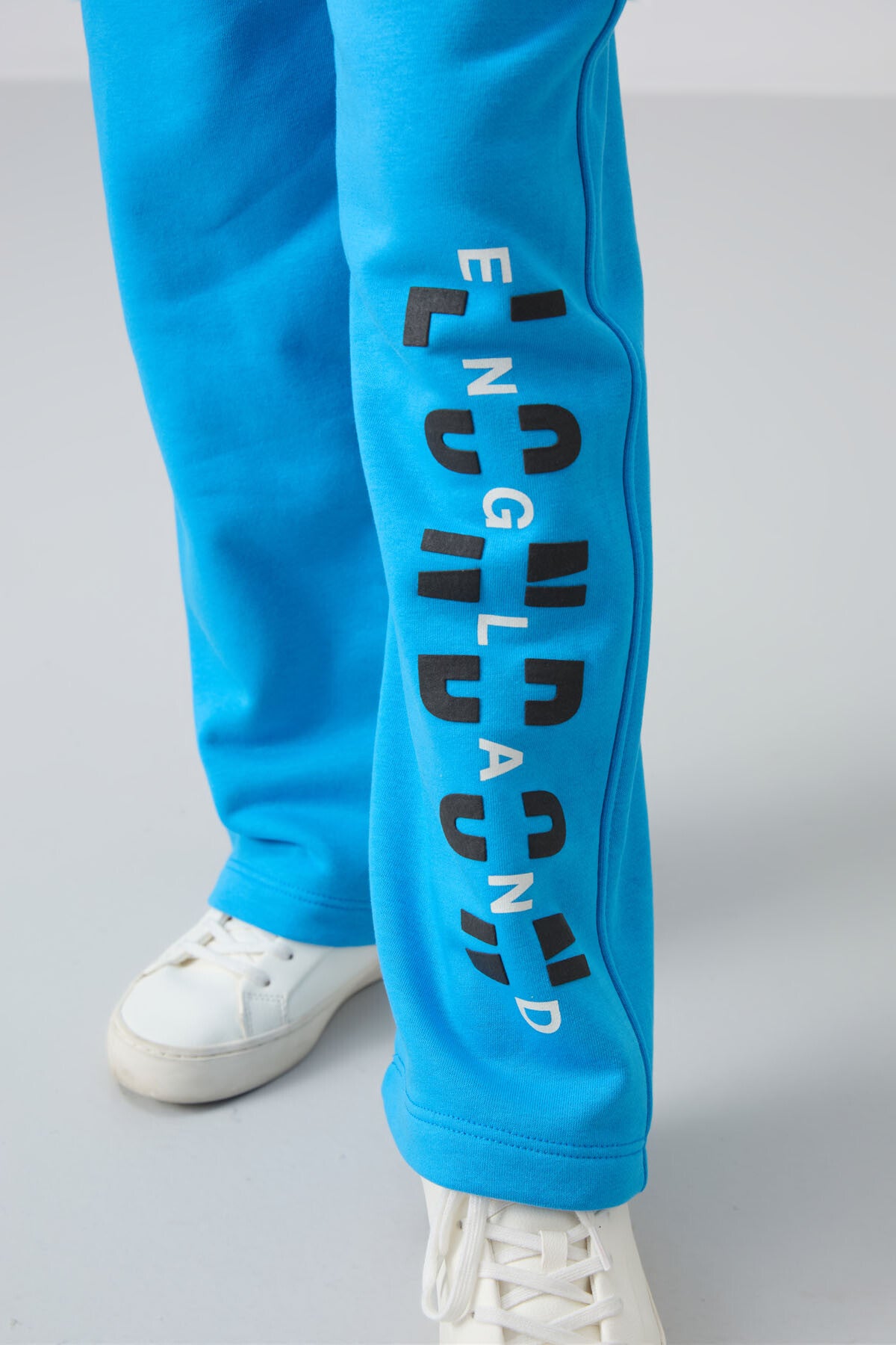 Blue Cotton Fleece-Lined Soft Textured Oversize Printed Girls' Tracksuit Set - 75147