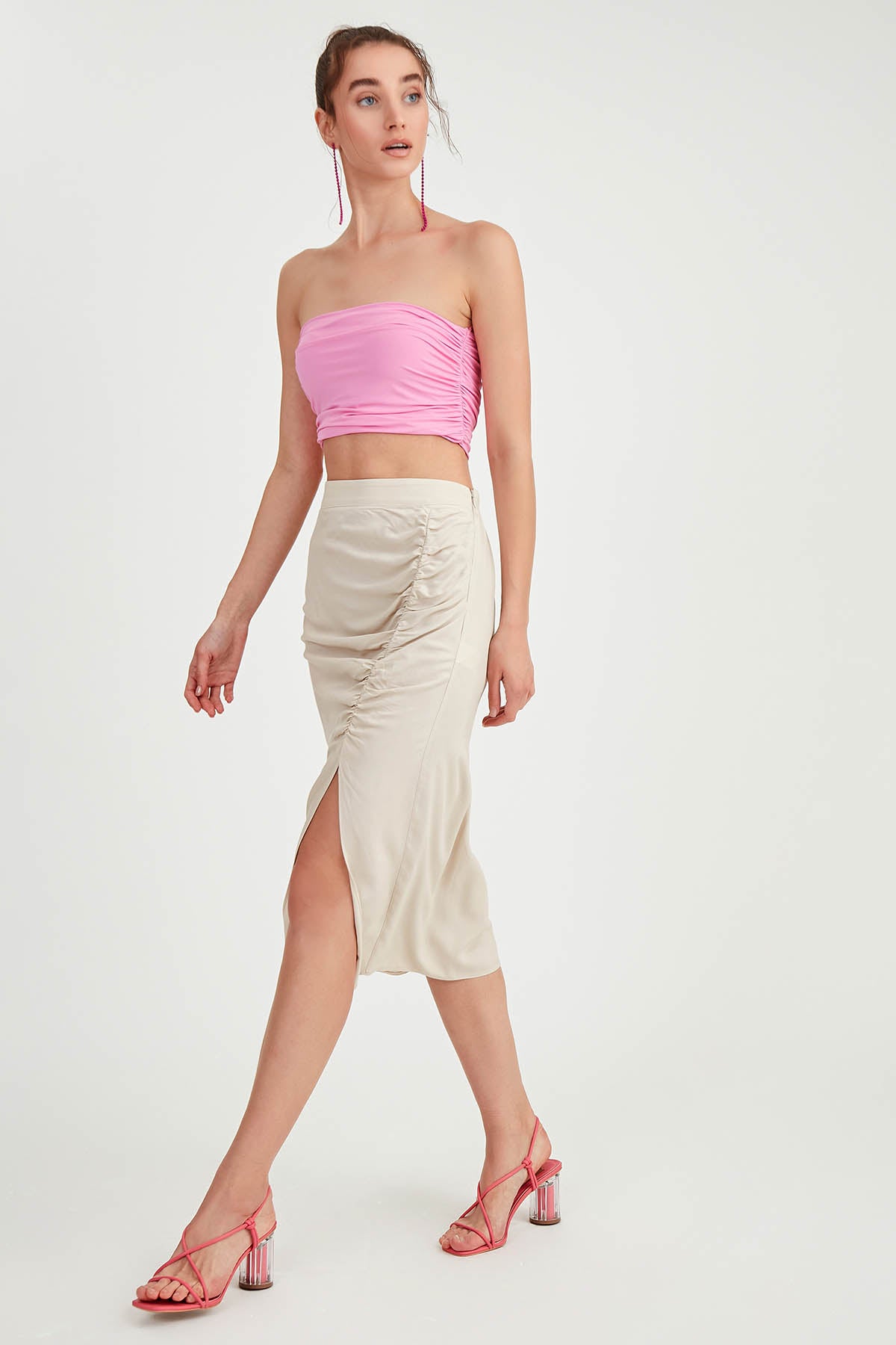 MIDI HEIGHT SKIRT WITH BENT-UP SPLIT