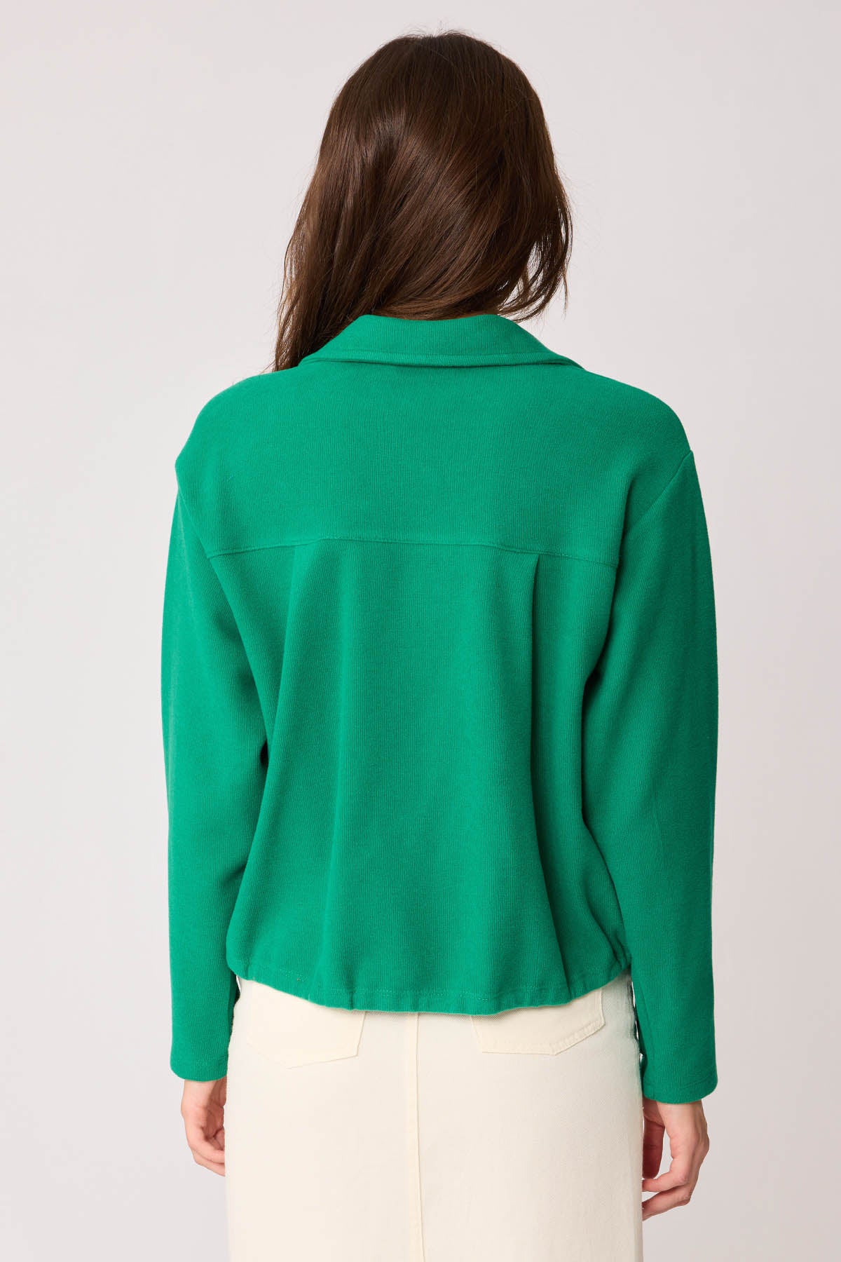 FRONT BUTTON LACED SINGLE POCKET KNITTED BLOUSE
