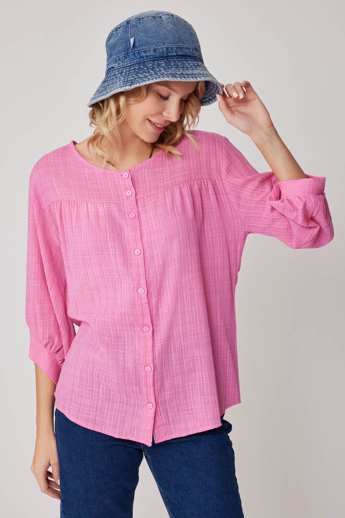 VISCOSE LINEN BLOUSE WITH FRONT BUTTON