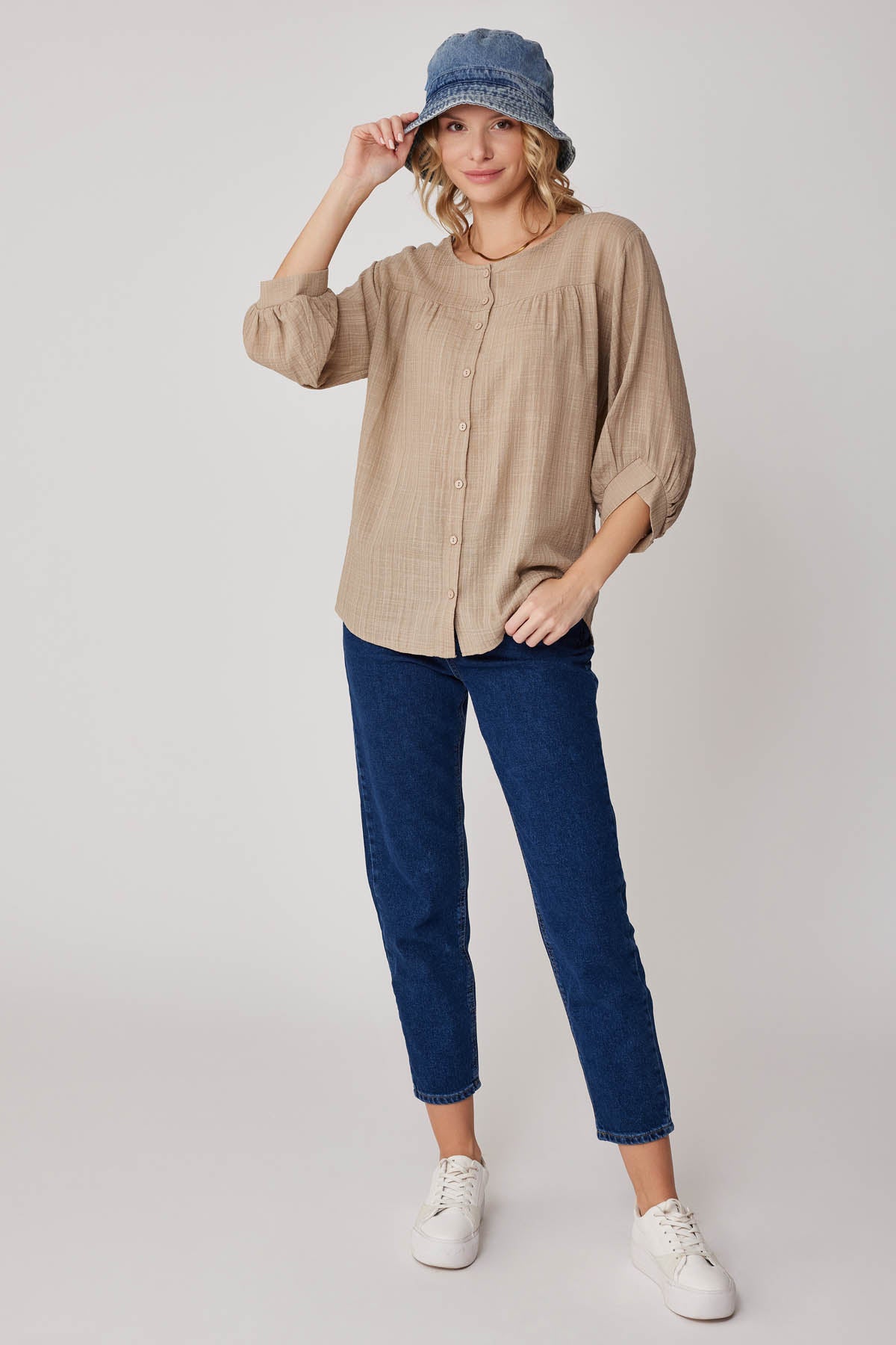 VISCOSE LINEN BLOUSE WITH FRONT BUTTON