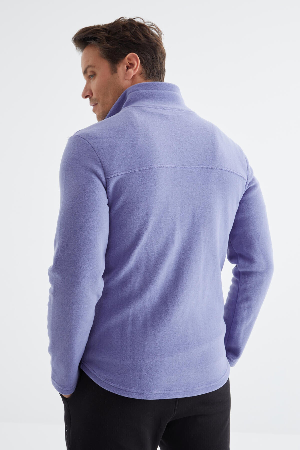 Light Purple Zippered High Collar Standard Fit Men's Fleece Sweatshirt - 88134