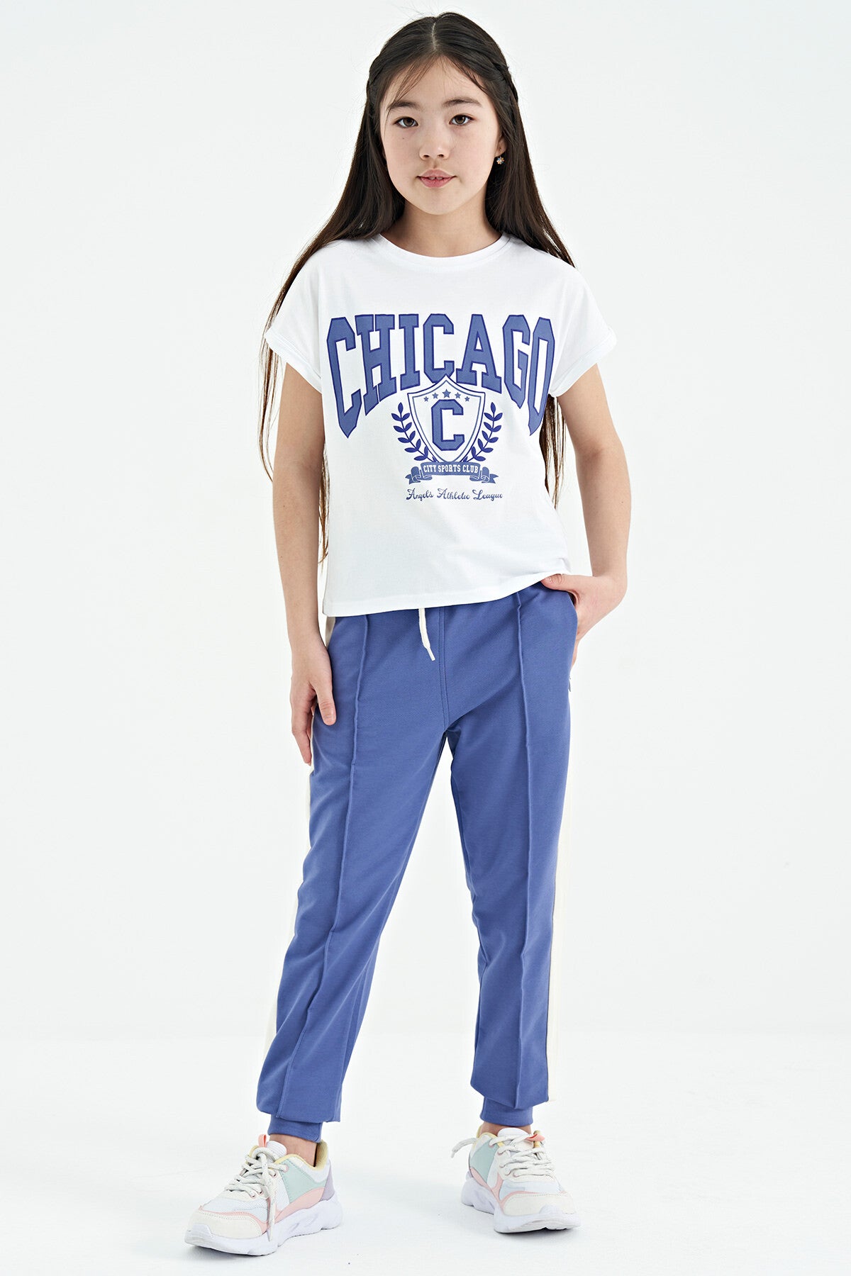 Light Purple Side Striped Hidden Zipper Pocket Detailed Jogger Girls' Tracksuit Bottom - 75122