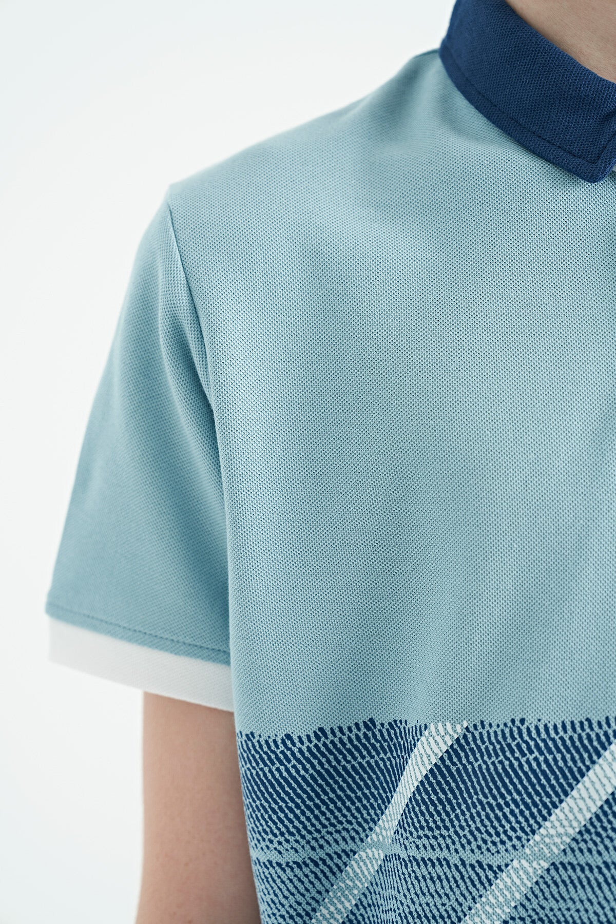 Light Blue Print Detailed Polo Collar Standard Fit Boys T-Shirt - 11094