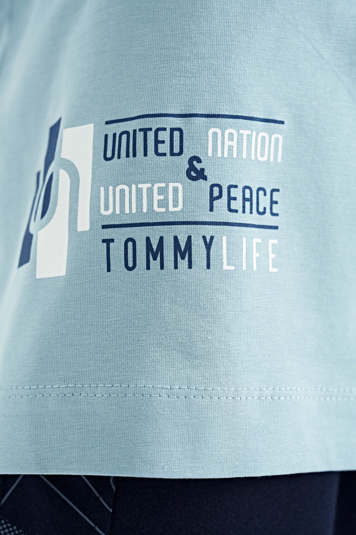 Light Blue Printed Standard Fit O Collar Boys T-Shirt - 11097