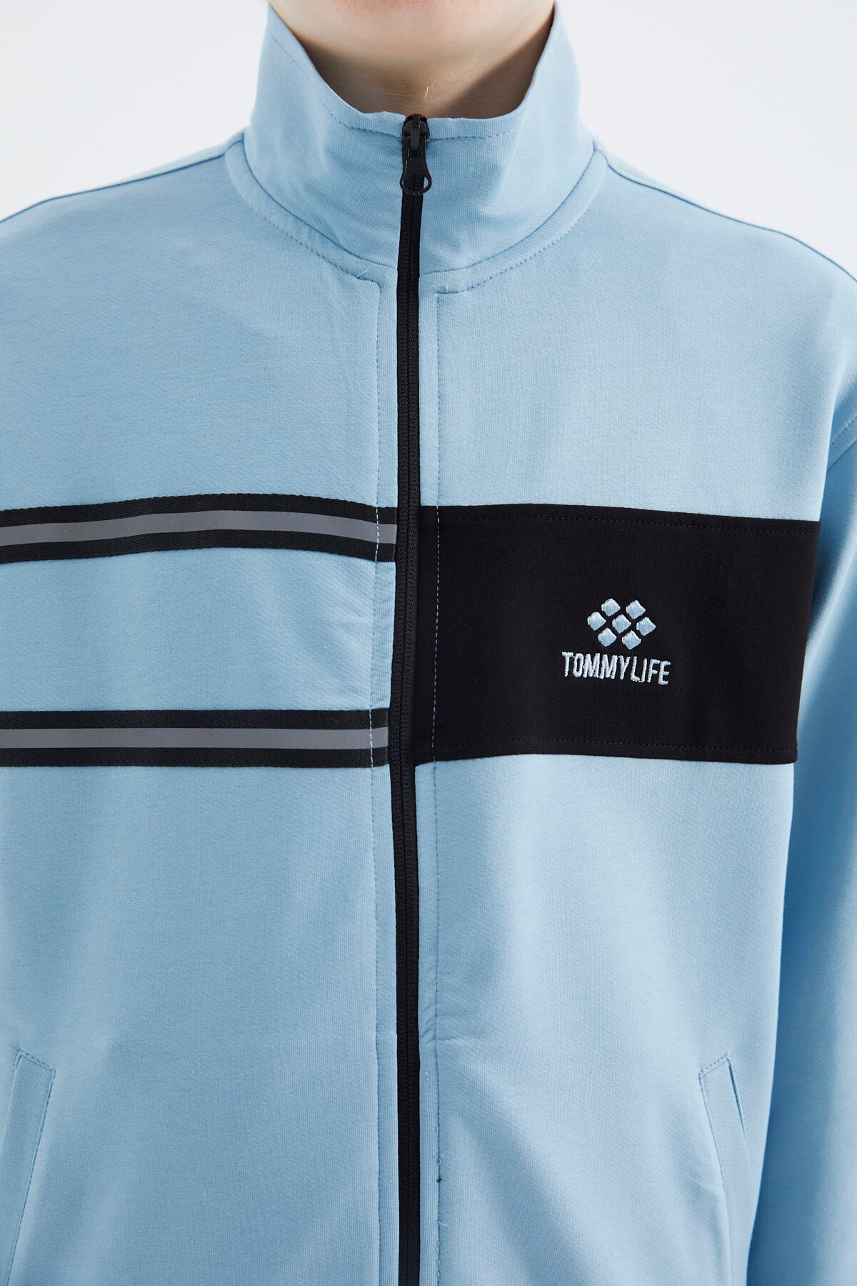 Light Blue Straight Collar Boys Sweatshirt - 11183