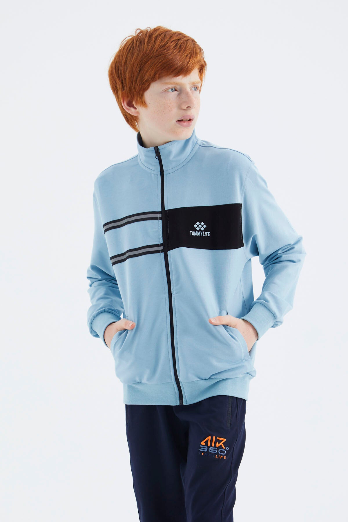 Light Blue Straight Collar Boys Sweatshirt - 11183