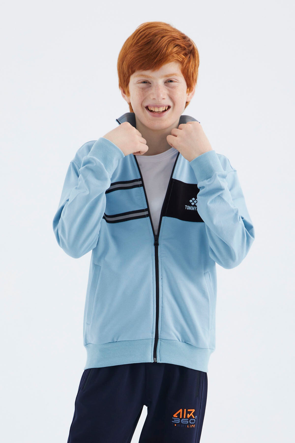 Light Blue Straight Collar Boys Sweatshirt - 11183