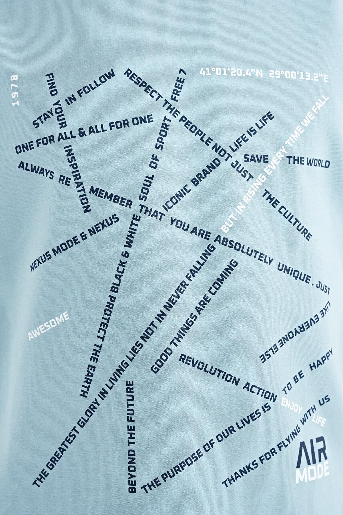 Light Blue Minimal Print Standard Fit O Collar Boys T-Shirt - 11132