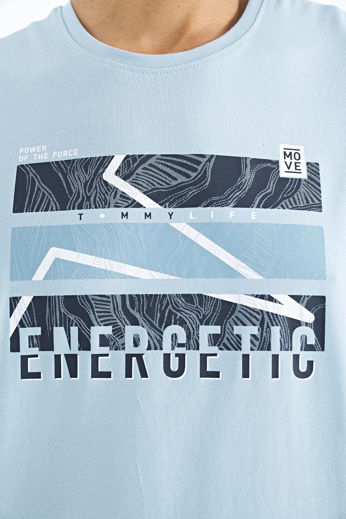 Light Blue Printed O Collar Standard Fit Men's T-shirt - 88201