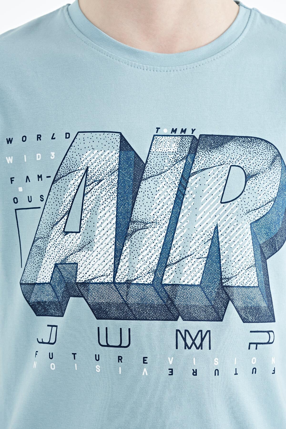 Light Blue Printed Text Standard Fit O Neck Boys T-Shirt - 11098