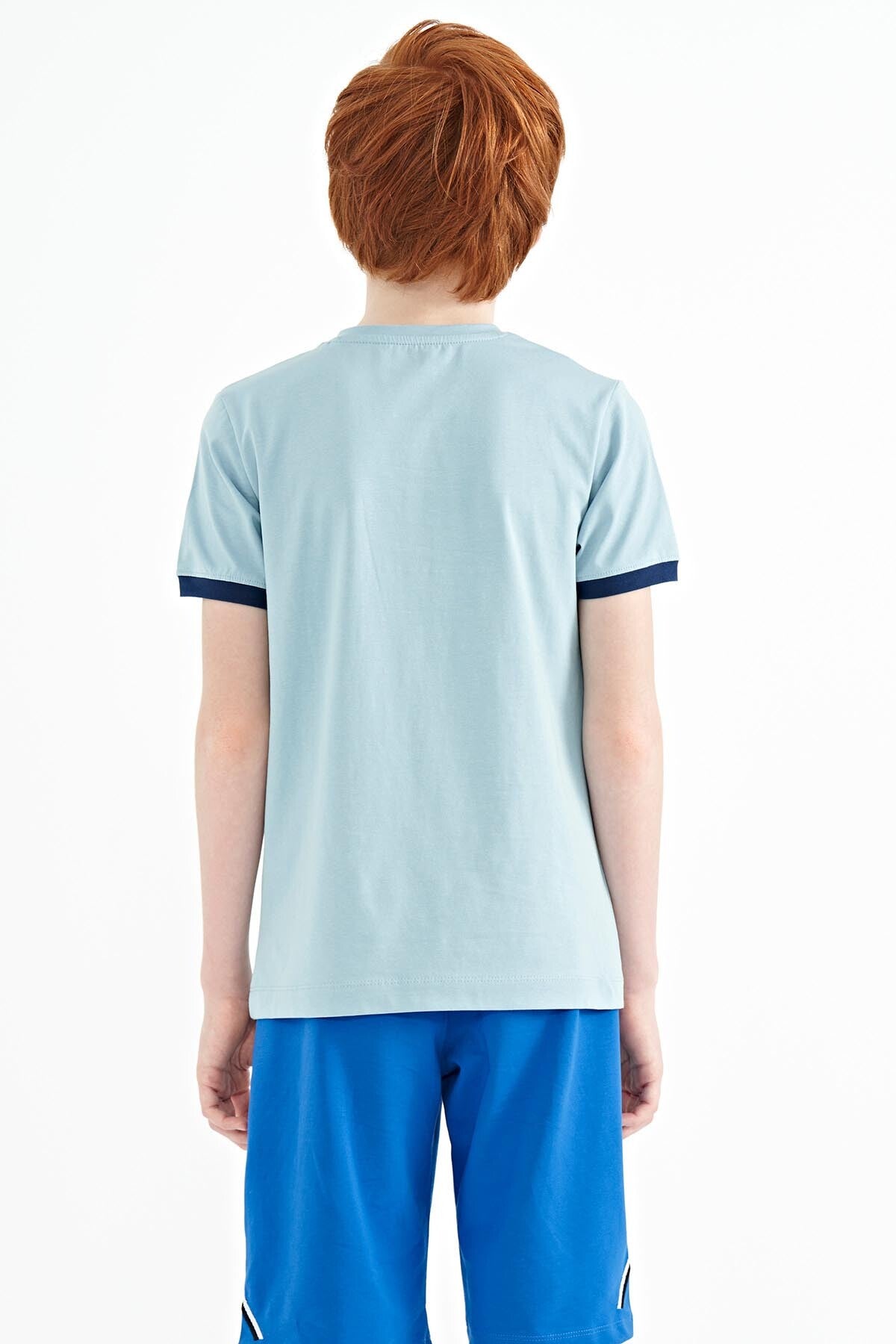 Light Blue Printed Text Standard Fit O Neck Boys T-Shirt - 11098