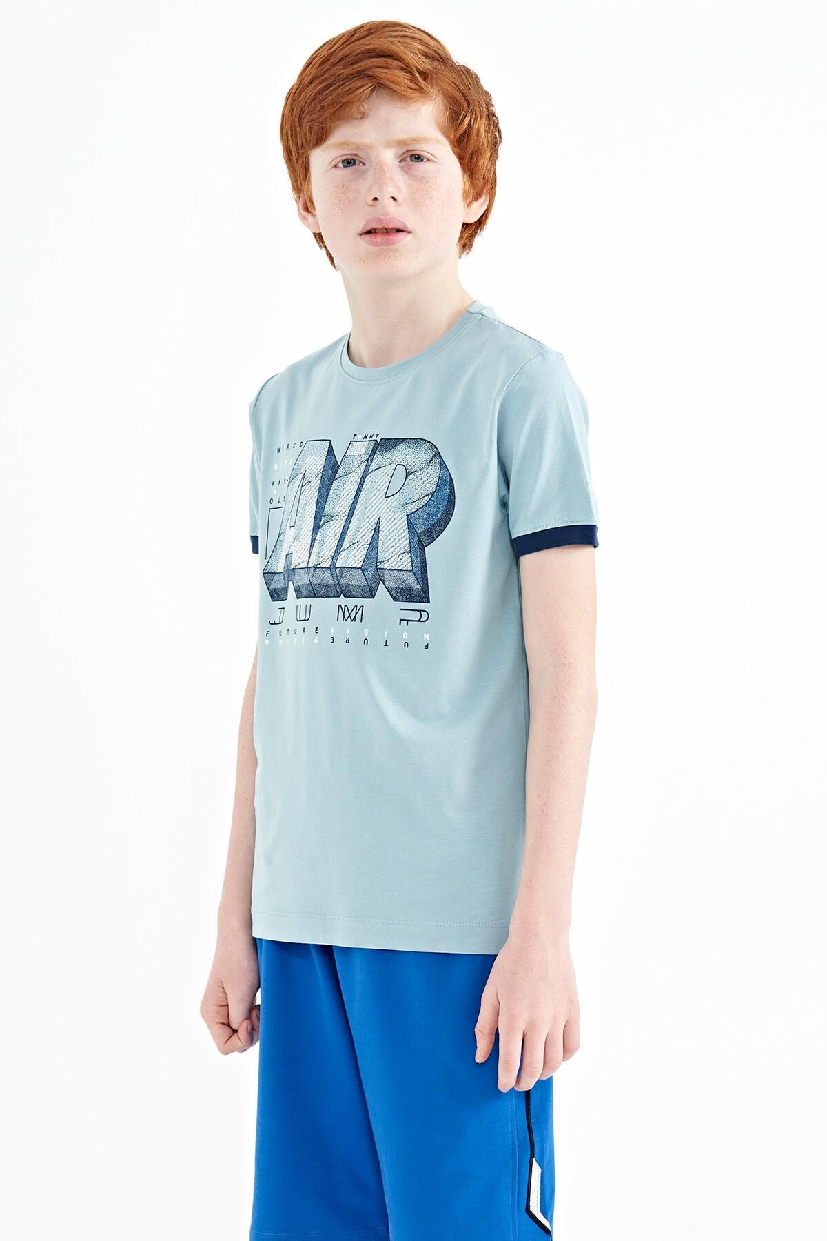 Light Blue Printed Text Standard Fit O Neck Boys T-Shirt - 11098
