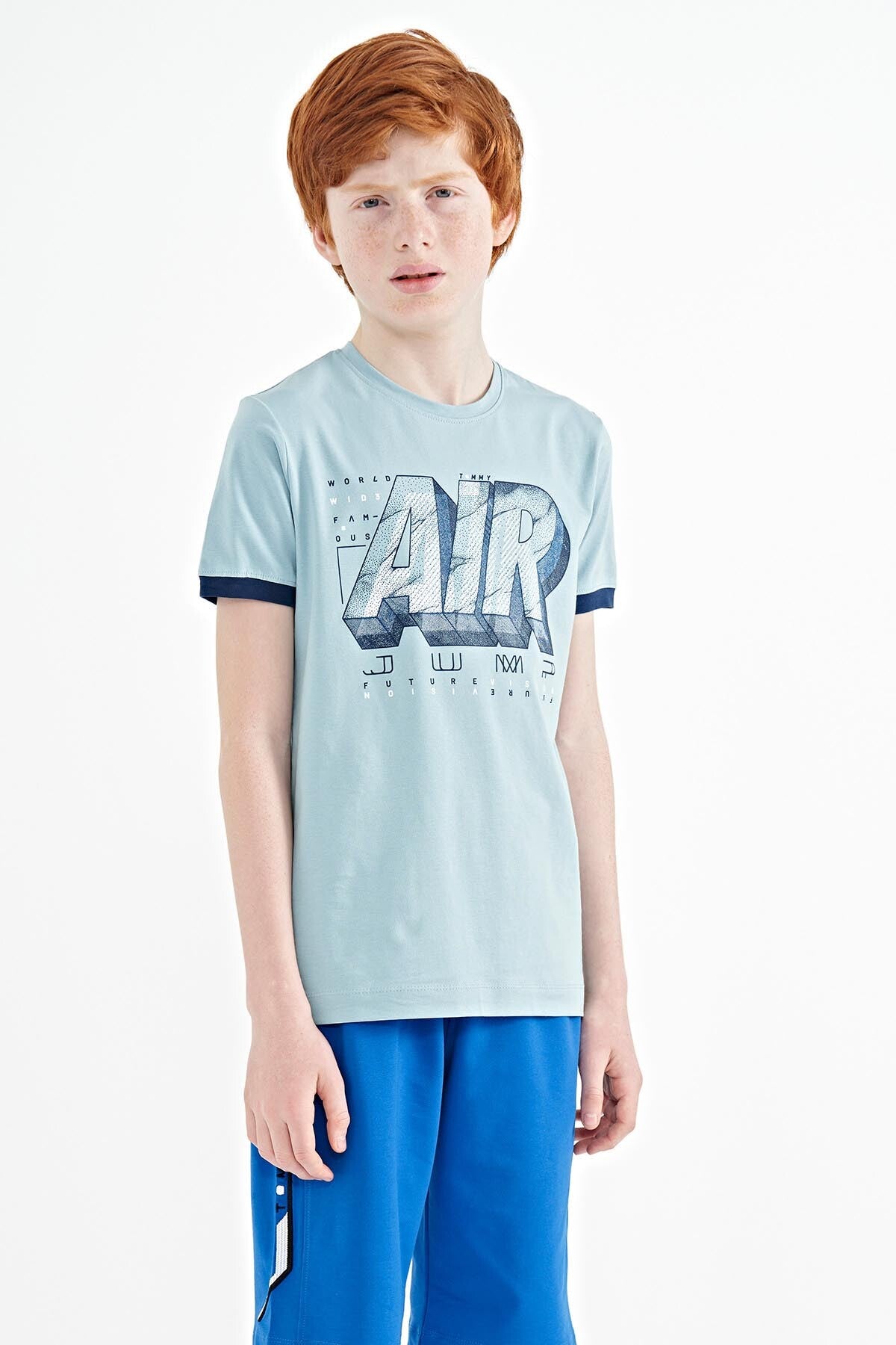 Light Blue Printed Text Standard Fit O Neck Boys T-Shirt - 11098