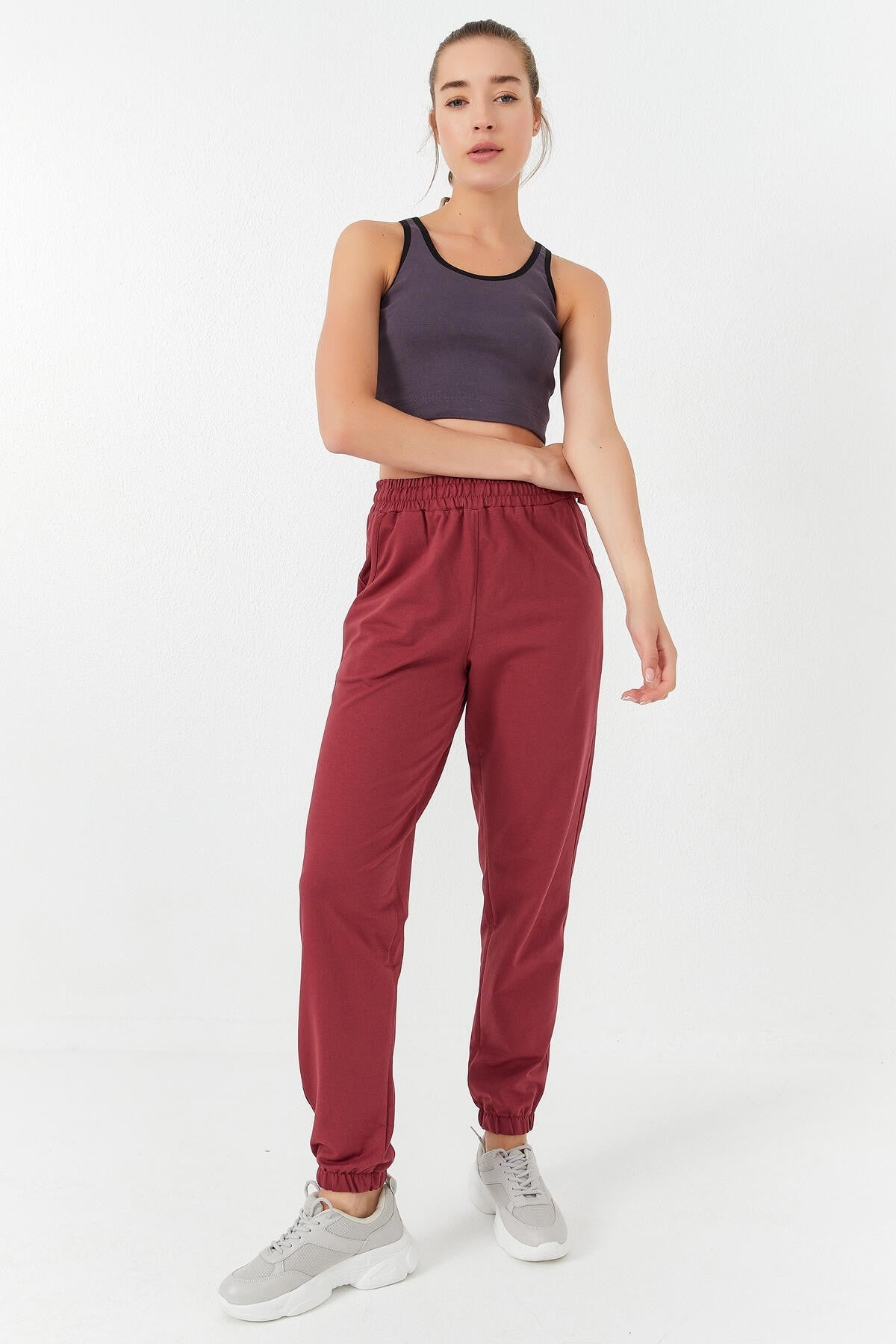 Open Purple Basic Zero Sleeve Narrow Fit U Collar Women's Crop Top Singlet - 97162