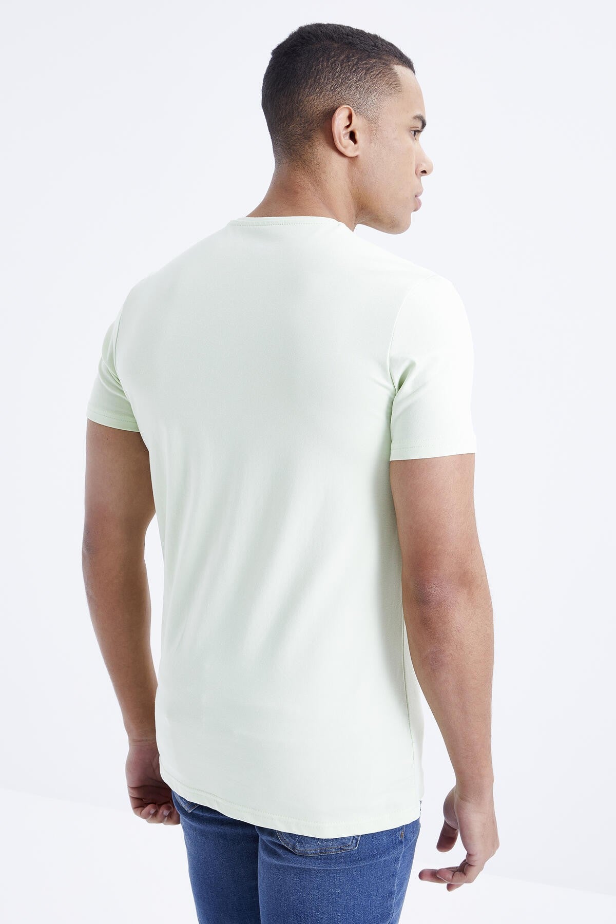 Light Green Basic Short Sleeve Standard Fit V Neck Men's T-Shirt - 87912