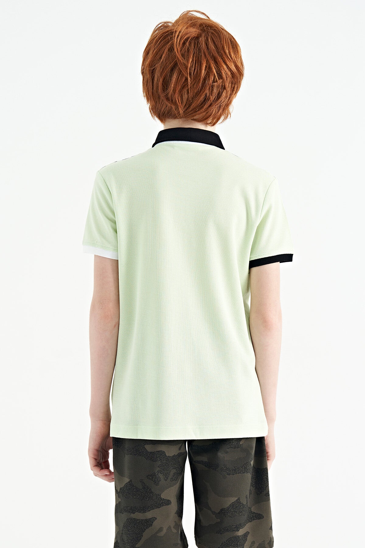 Light Green Print Detailed Polo Collar Standard Fit Boys' T-Shirt - 11161