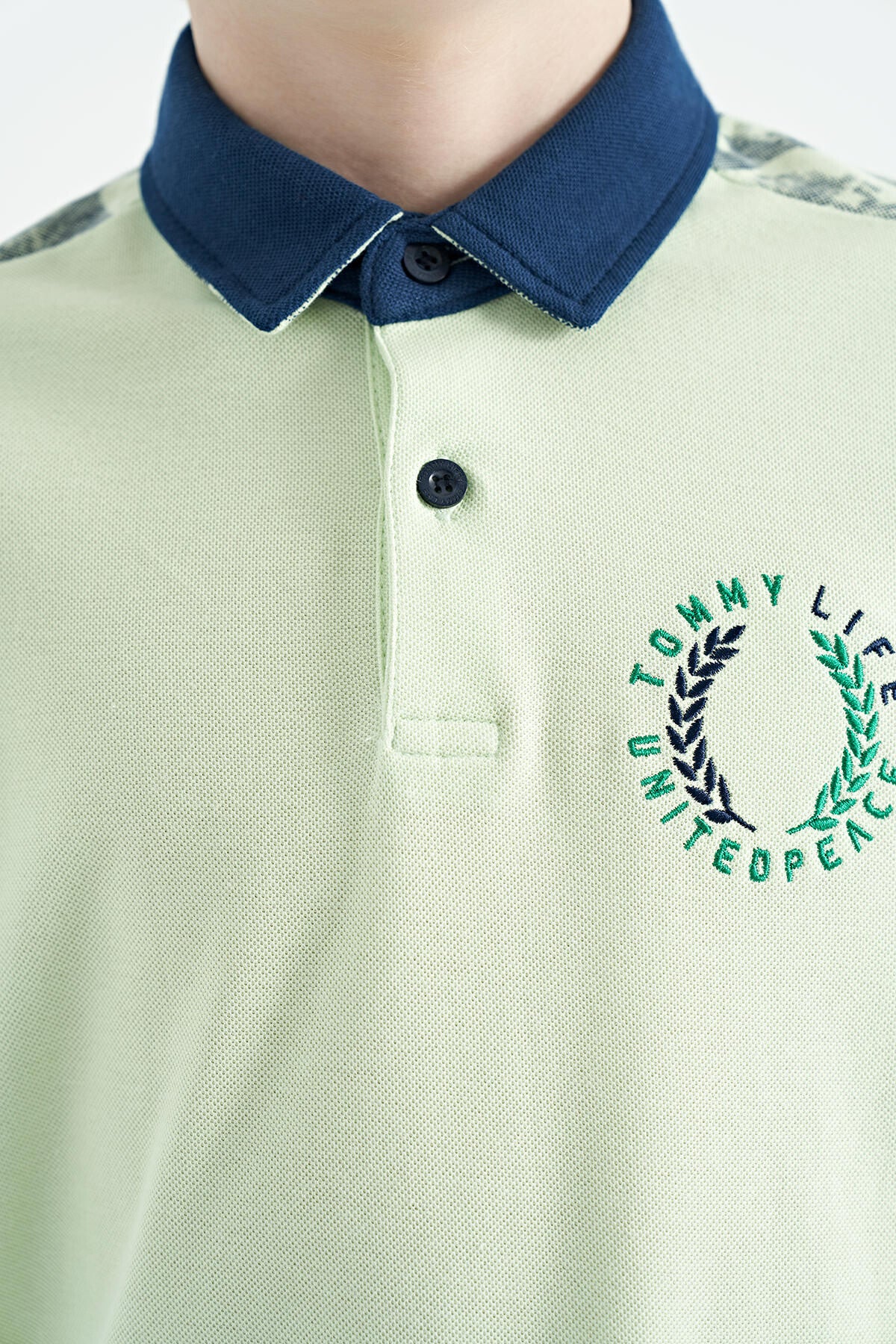 Light Green Print Detailed Polo Collar Standard Fit Boys' T-Shirt - 11166