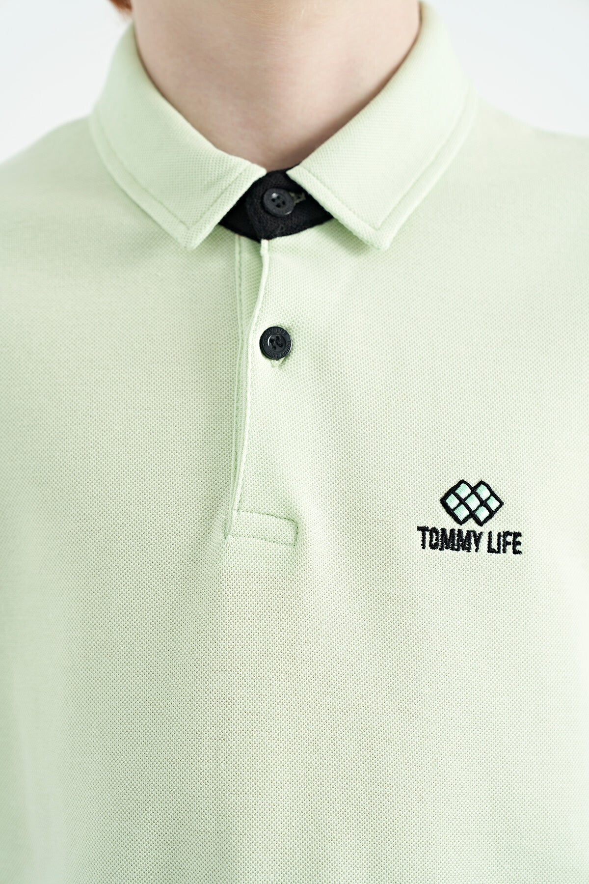 Light Green Sleeve Print Detailed Standard Cut Polo Collar Boys T-Shirt - 11093