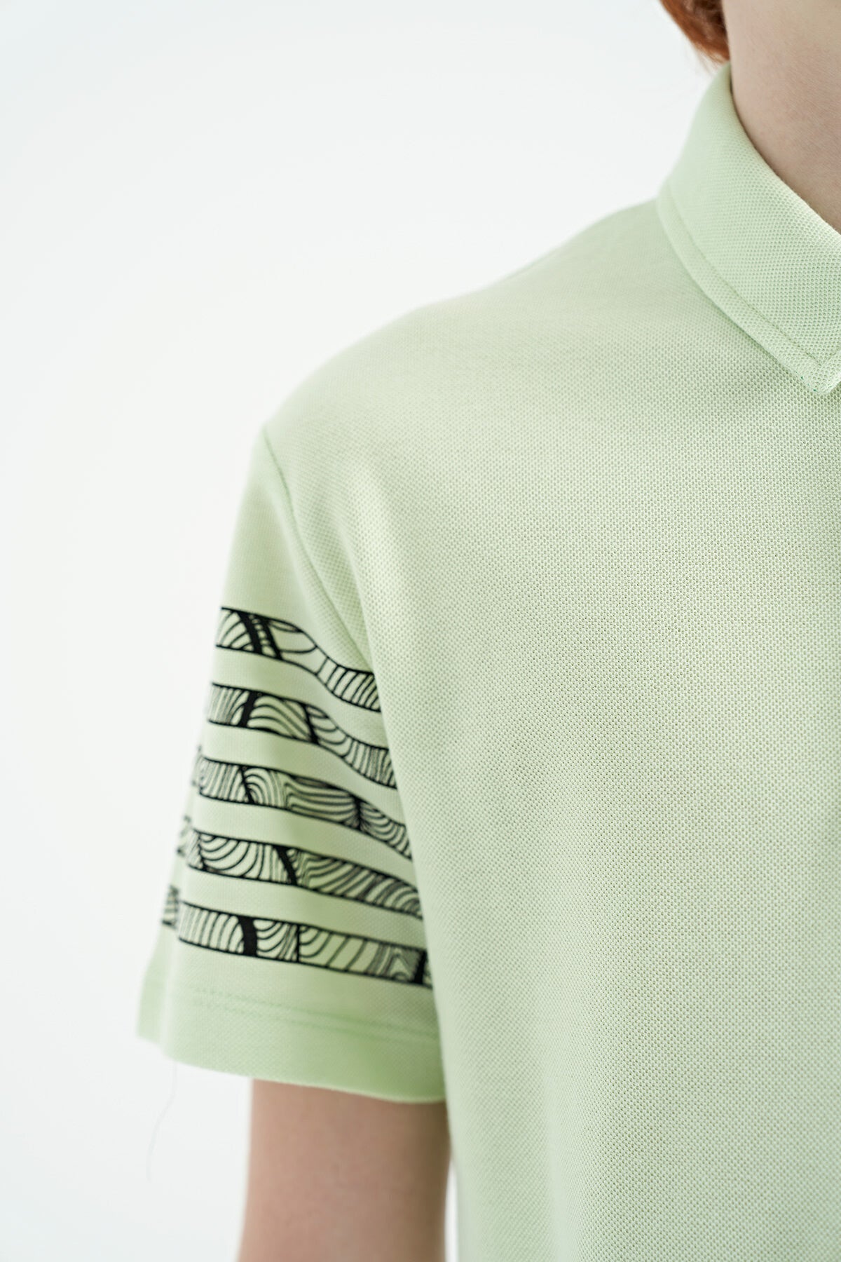 Light Green Sleeve Print Detailed Standard Cut Polo Collar Boys T-Shirt - 11093