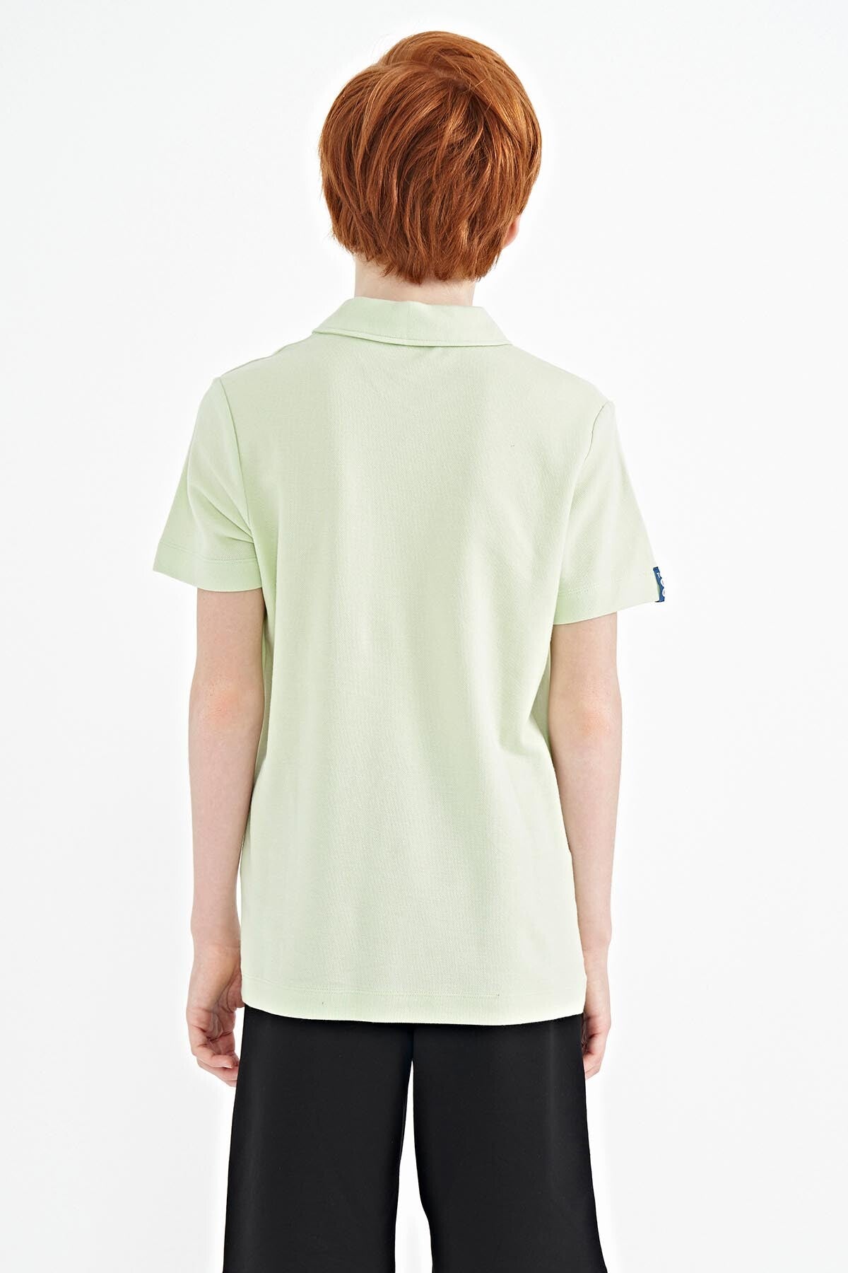 Light Green Minimal Embroidery Detailed Standard Fit Polo Collar Boys' T-Shirt - 11084
