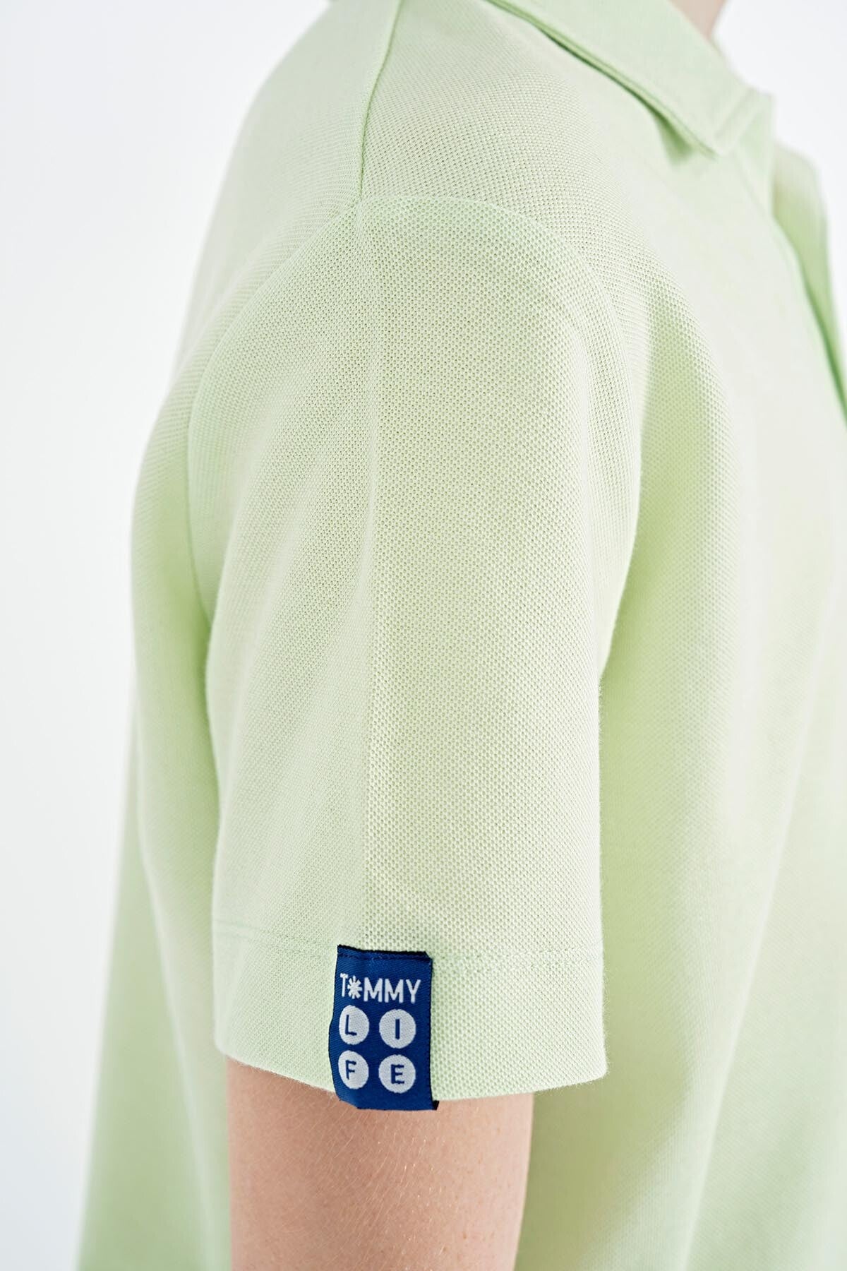Light Green Minimal Embroidery Detailed Standard Fit Polo Collar Boys' T-Shirt - 11084