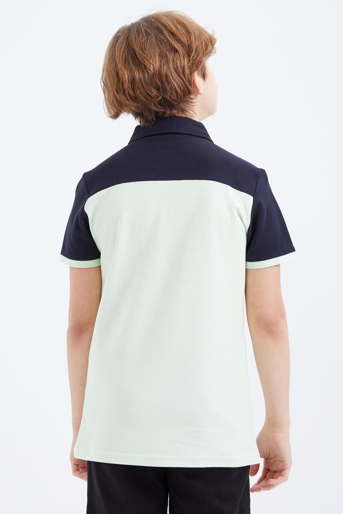 Light Green Embroidered Detailed Short Sleeve Polo Collar Boys' T-Shirt - 10906