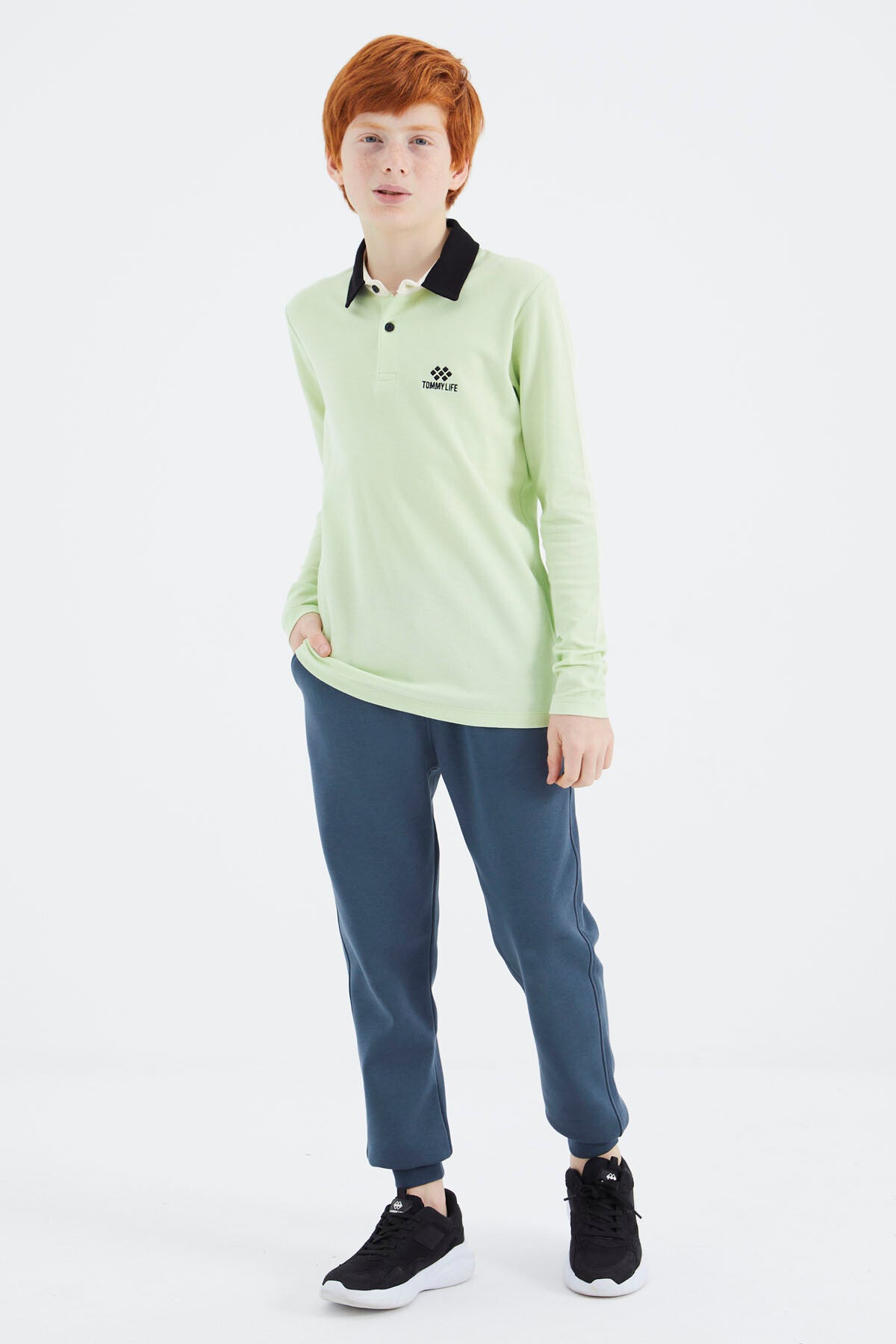 Light Green Polo Collar Basic Boys T-Shirt - 11171