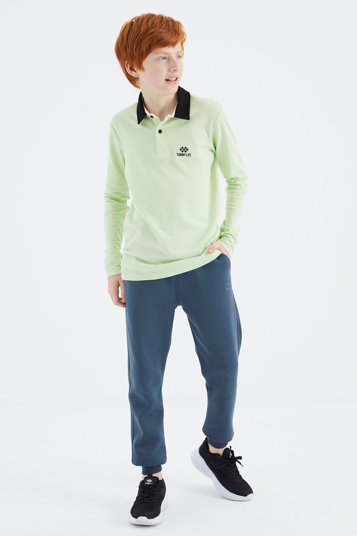 Light Green Polo Collar Basic Boys T-Shirt - 11171
