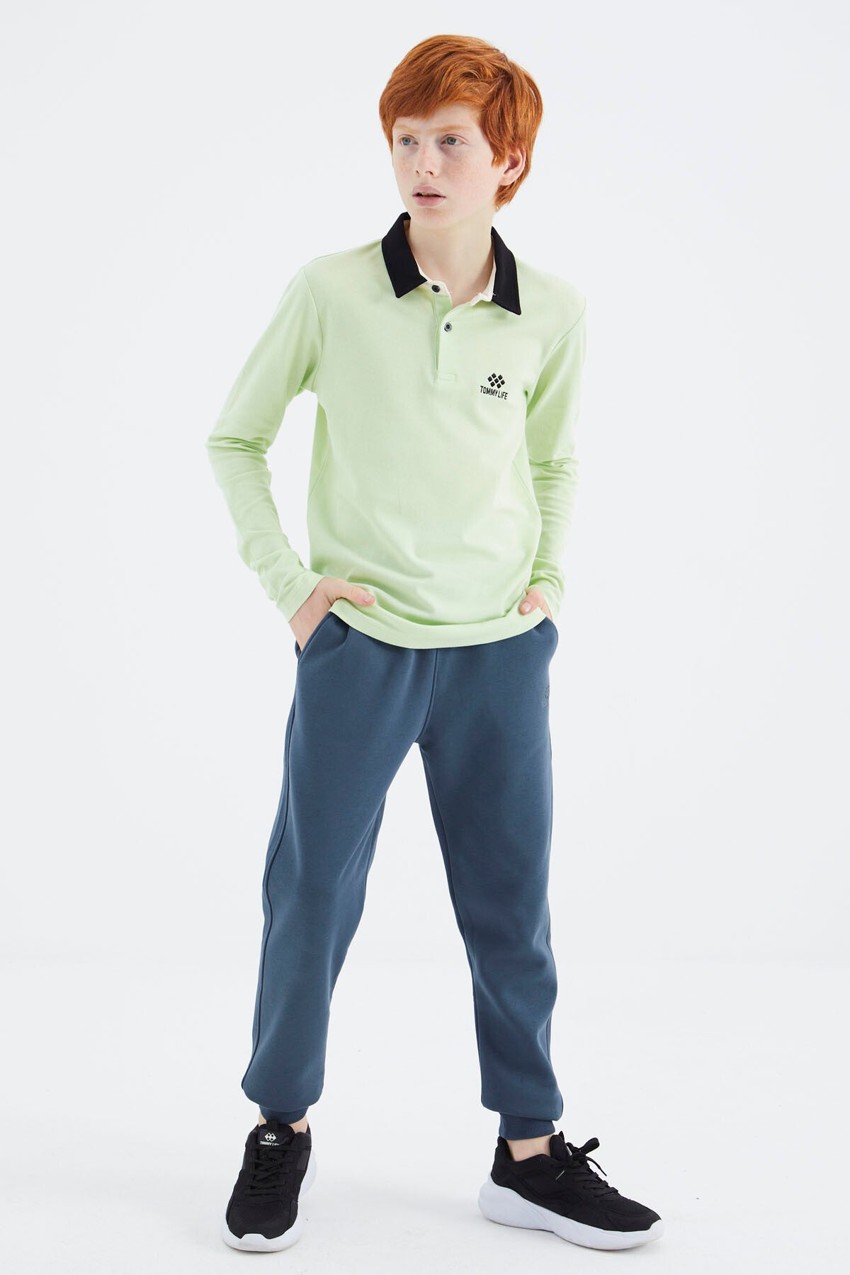 Light Green Polo Collar Basic Boys T-Shirt - 11171