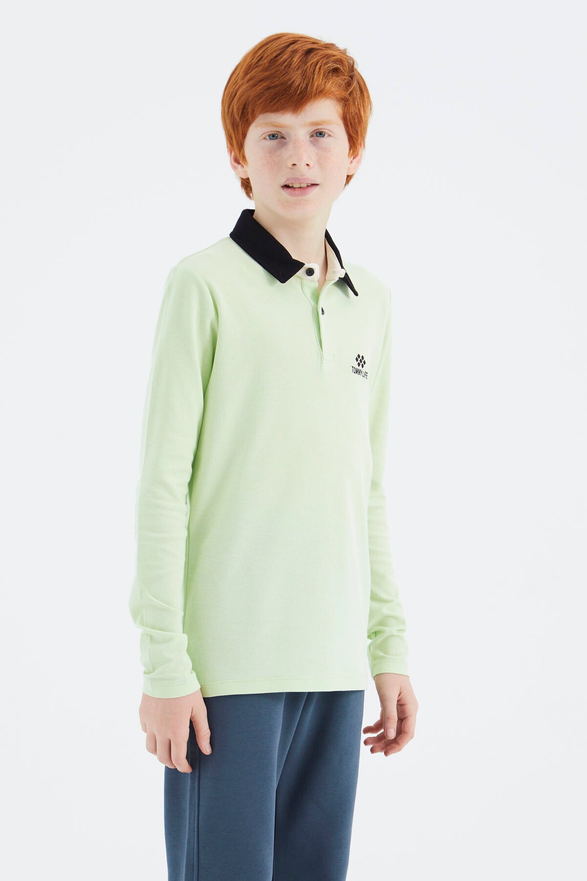 Light Green Polo Collar Basic Boys T-Shirt - 11171