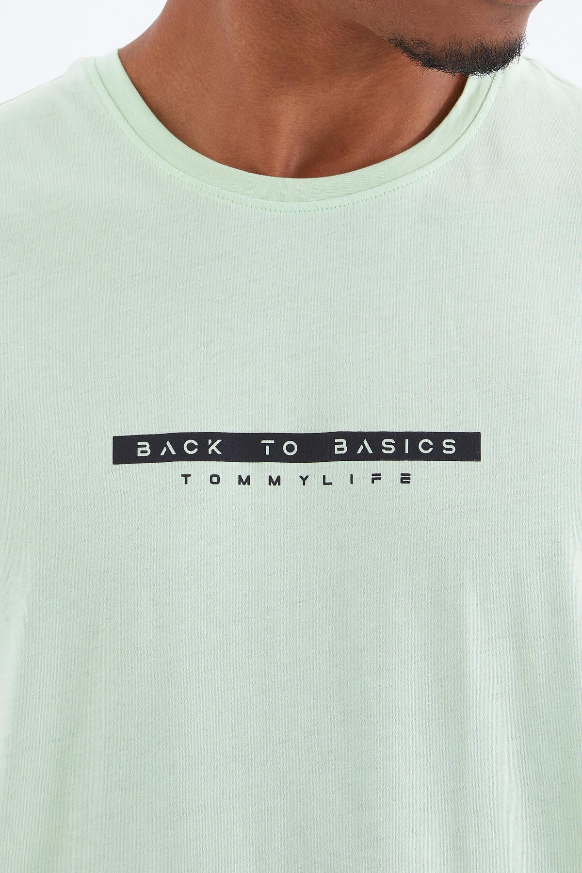 Light Green Back Print O Collar Men's Oversize T-Shirt - 88100