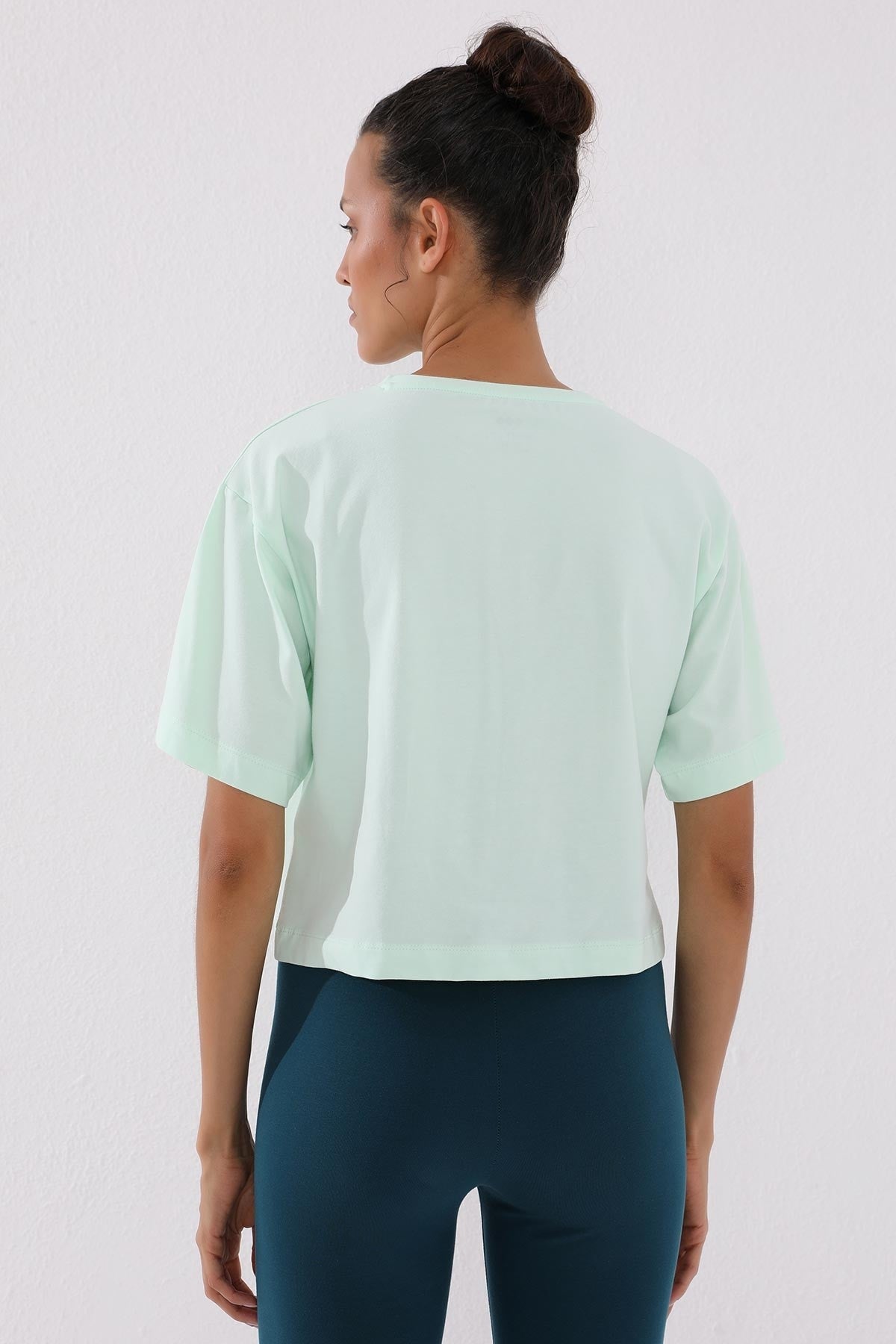 Light Green Printed Short O Collar Women's Oversize T-Shirt - 97135