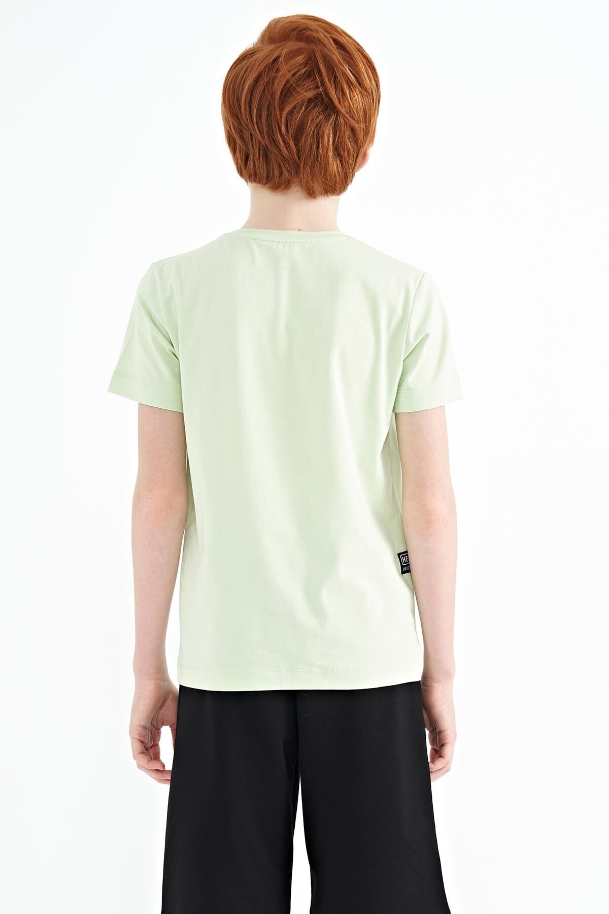 Light Green Print O Collar Standard Fit Boys' T-Shirt - 11149