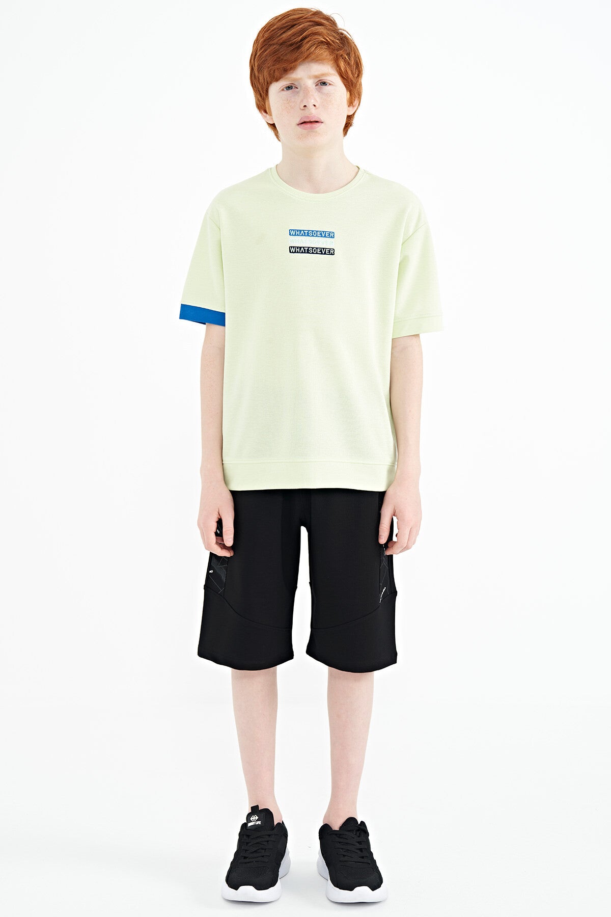 Light Green Embroidered O Collar Oversize Boys T-Shirt - 11146