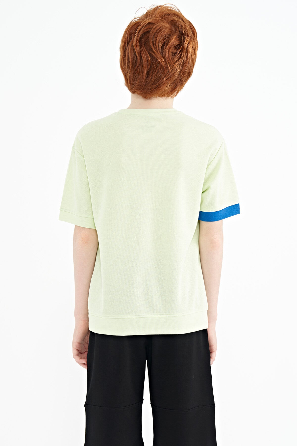 Light Green Embroidered O Collar Oversize Boys T-Shirt - 11146