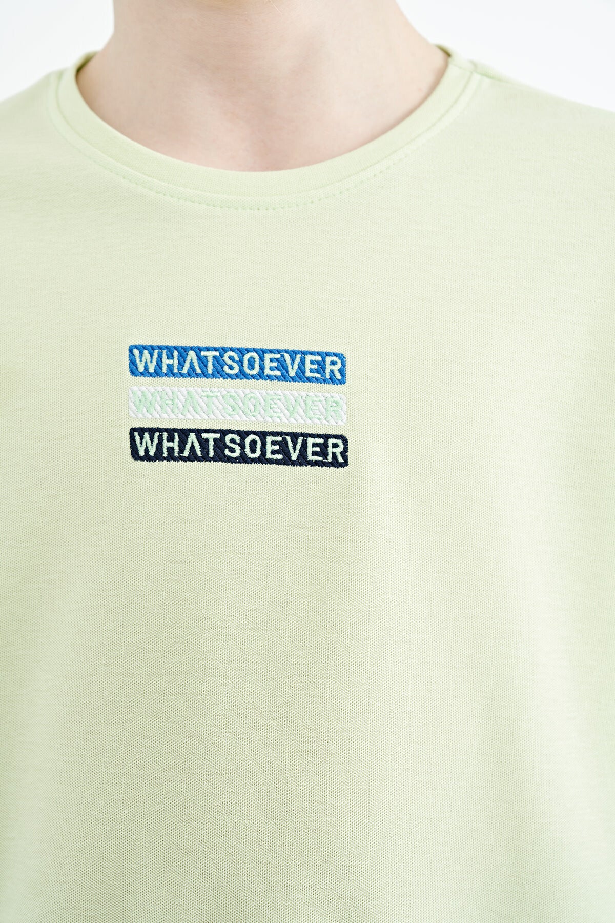 Light Green Embroidered O Collar Oversize Boys T-Shirt - 11146