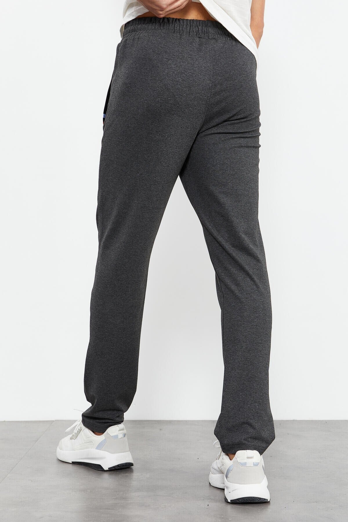 Anthracite Melange - Black Zippered Classic Hem Men's Tracksuit Bottom - 84649