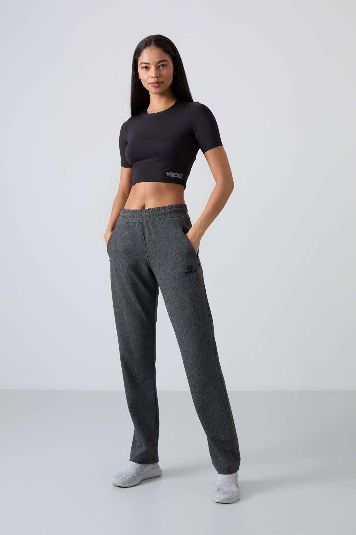 Anthracite Hidden Zipper Comfort Fit Classic Leg Women's Tracksuit Bottom - 94148