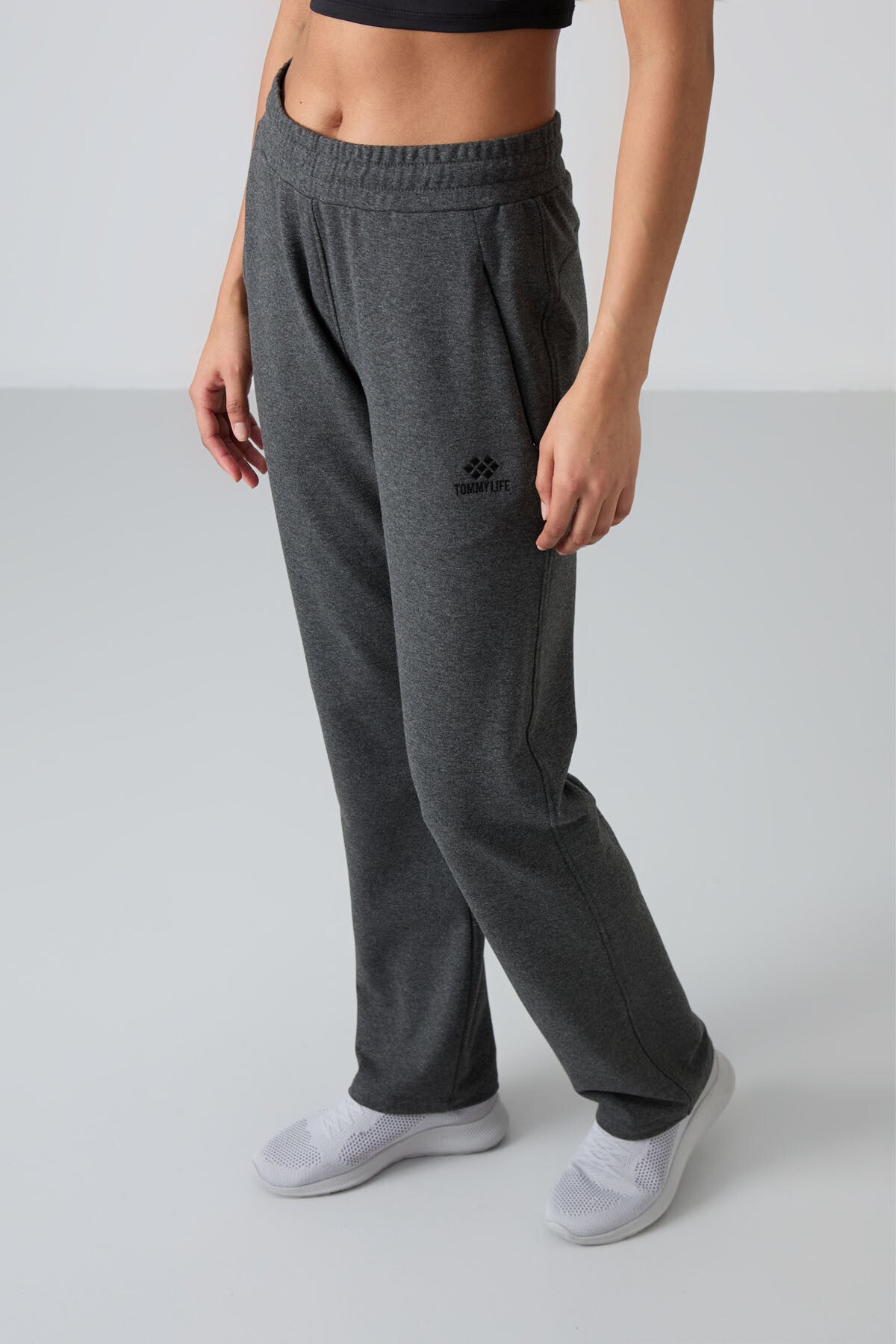 Anthracite Hidden Zipper Comfort Fit Classic Leg Women's Tracksuit Bottom - 94148