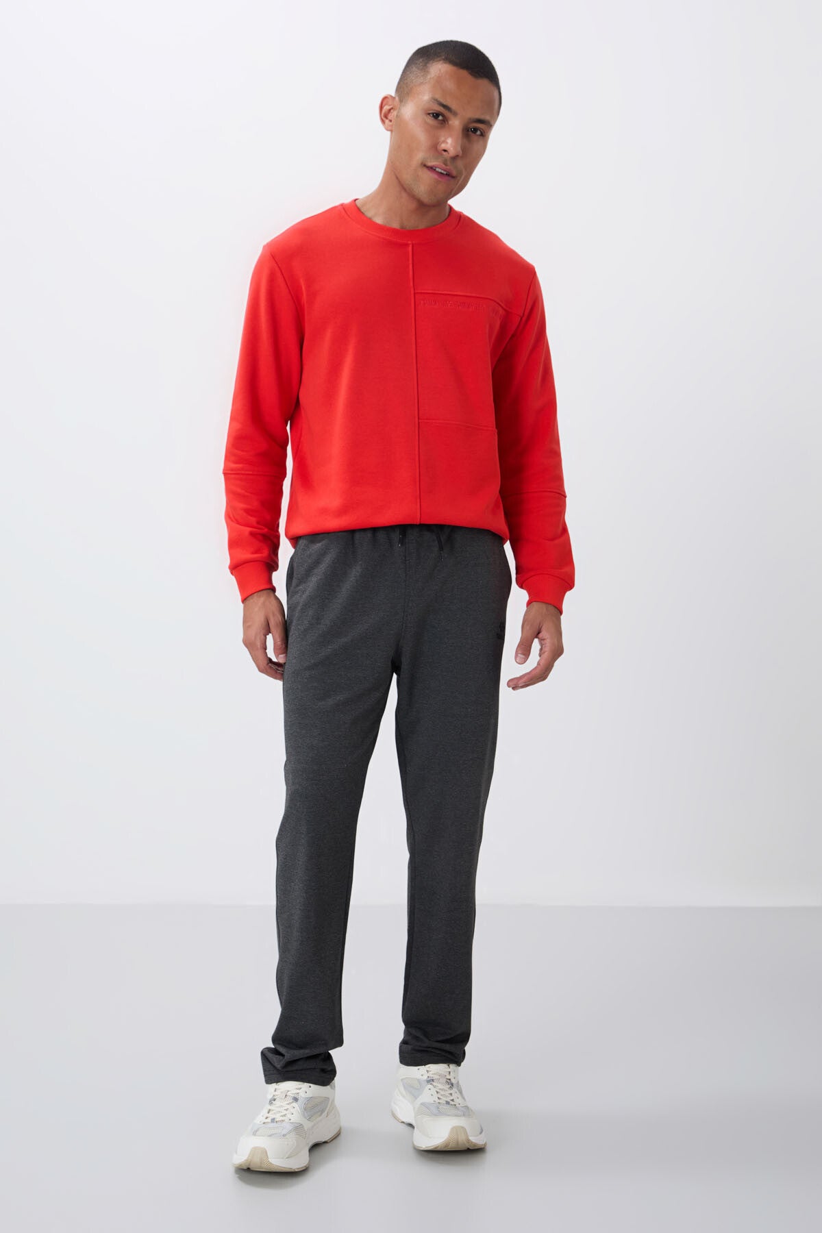 Anthracite Melange Laced Hem Standard Fit Classic Cuff Men's Tracksuit Bottom - 84682