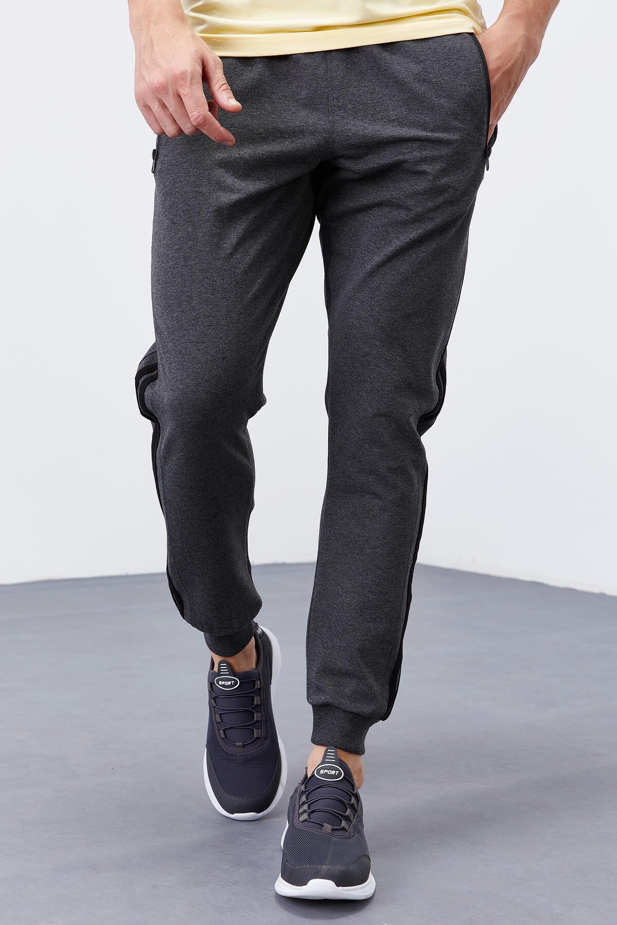 Anthracite Melange Double Stitched Standard Fit Jogger Men's Tracksuit Bottom - 84694